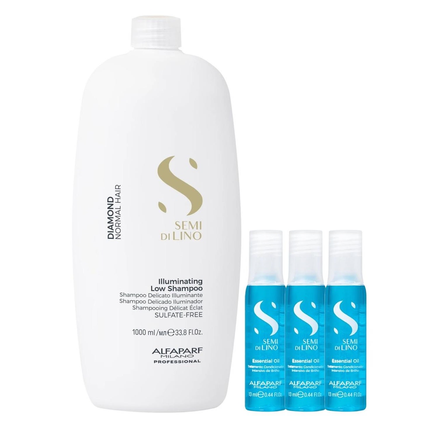 Kit Alfaparf Semi Di Lino Diamond - Shampoo 1L + 3x Ampola 13ml