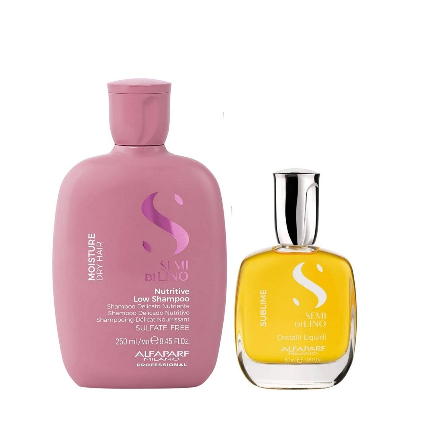 Kit Alfaparf Semi Di Lino Moisture - Shampoo 250ml + Cristalli 50ml