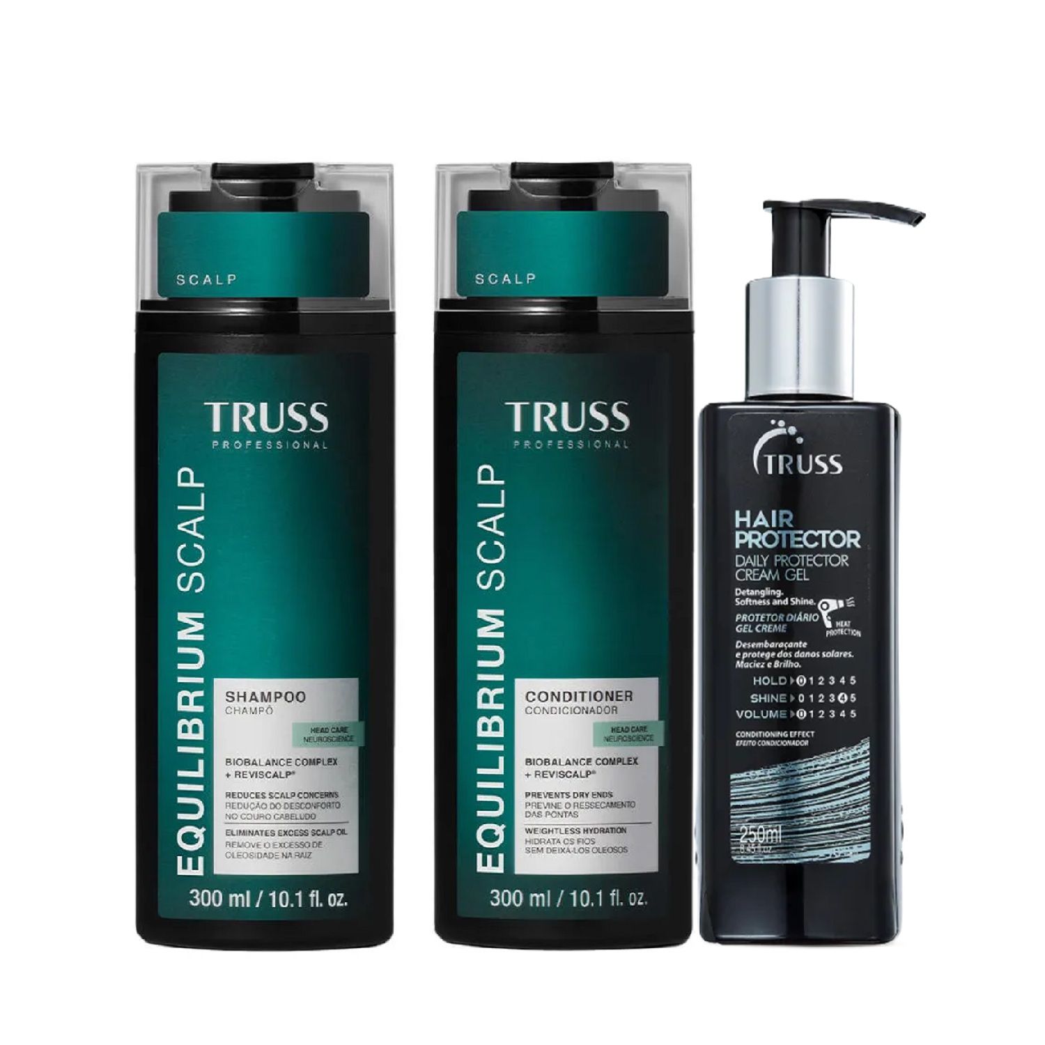Kit Truss Equilibrium Scalp - Shampoo 1L + Condicionador 1L + Máscara 150g + Frizz Zero Máscara Líquida 260ml