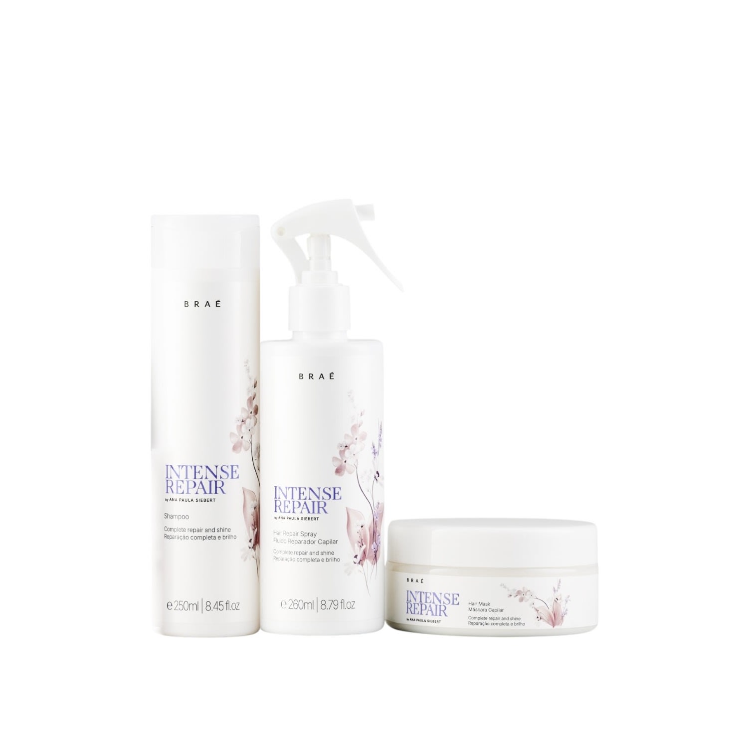 Kit Braé Intense Repair By Ana Paula Siebert - Shampoo 250ml + Hair Repair 260ml + Máscara 200g