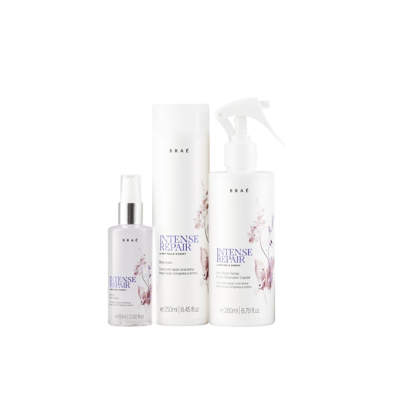 Kit Braé Intense Repair By Ana Paula Siebert - Shampoo 250ml + Hair Repair 260ml + Óleo 60ml