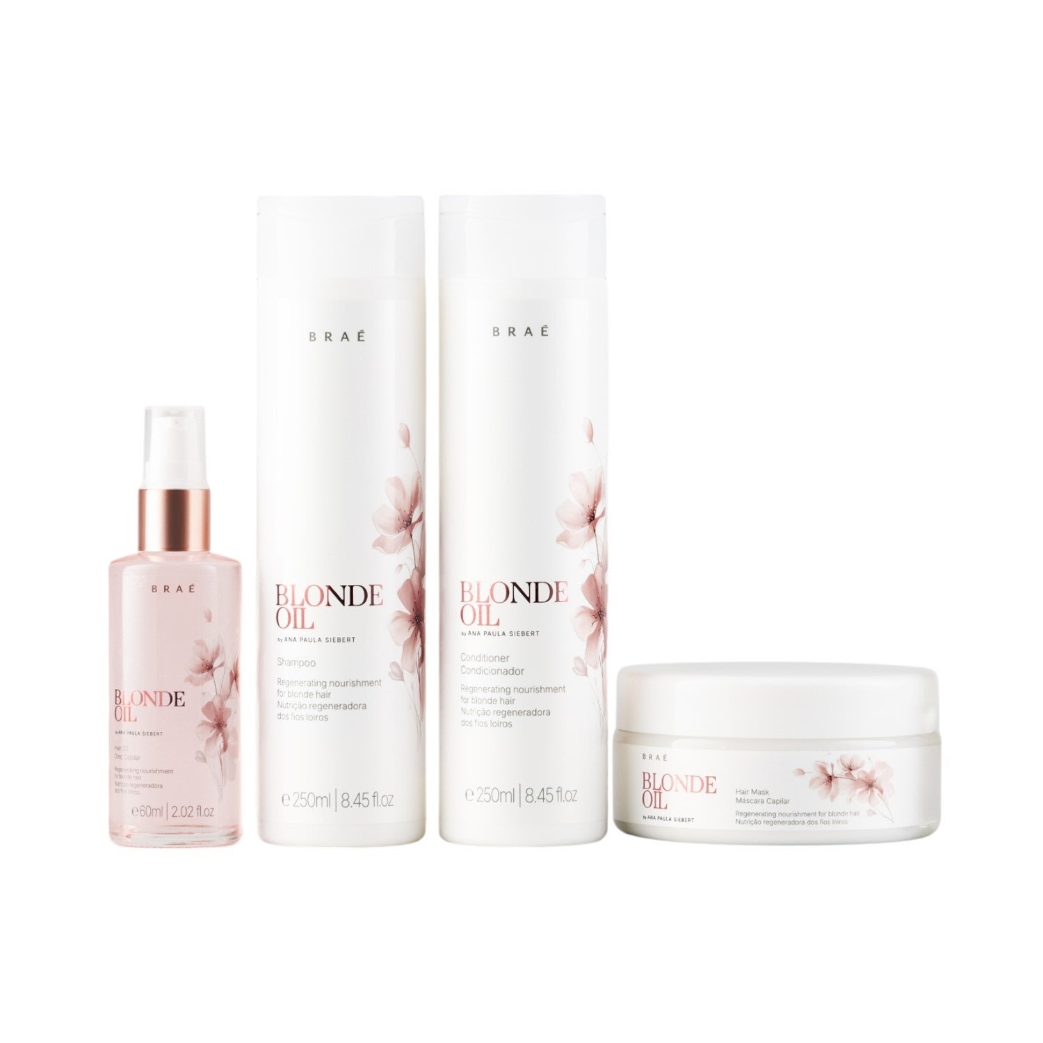 Kit Braé Blonde Oil By Ana Paula Siebert - Shampoo 250ml + Condicionador 250ml + Máscara 200g + Óleo 60ml