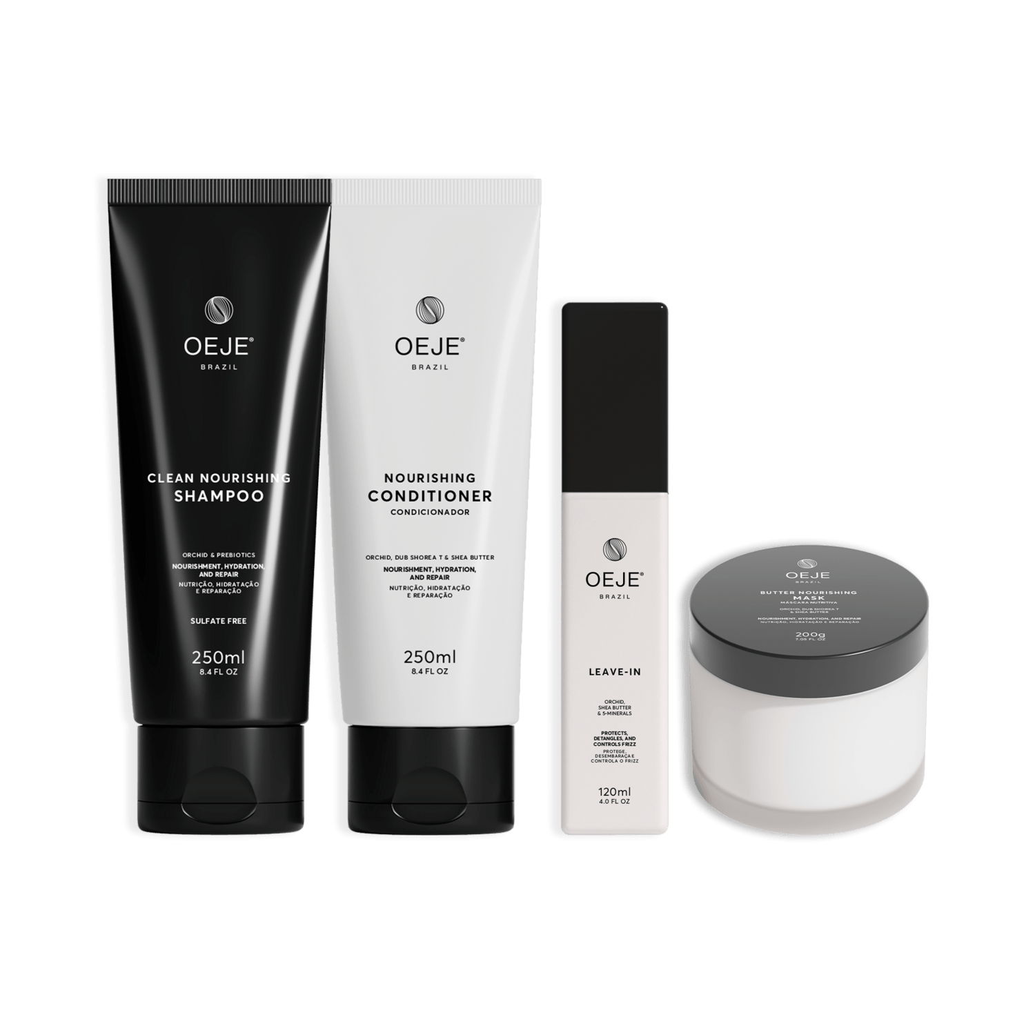 Oeje Brazil Kit Nutrição Completa - Shampoo 250ml + Condicionador 250ml + Leave-in 120ml + Máscara 200g