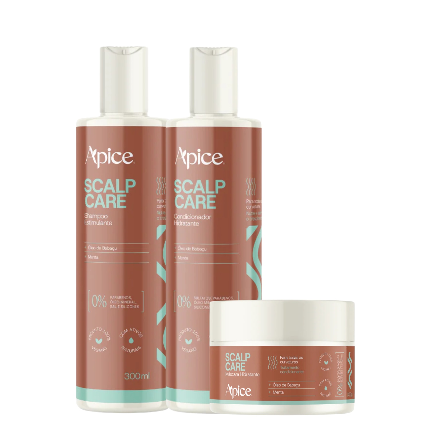 Trio Shampoo, Condicionador e Máscara Scalp Care 300ml – Apice | Frescor e Nutrição para Todos os Dias