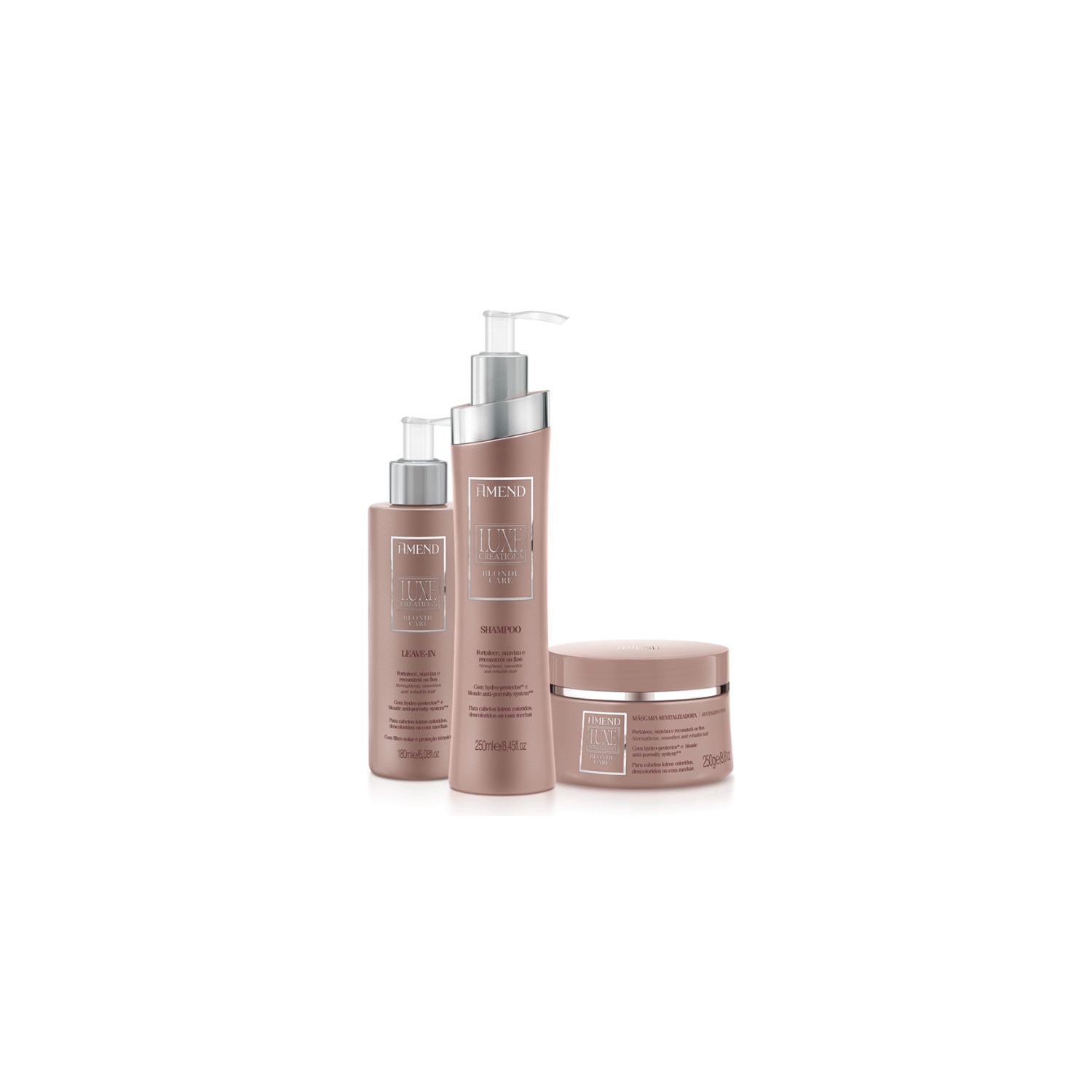 Kit Shampoo, Máscara e Leave-in Luxe Creations Blonde Care - Amend
