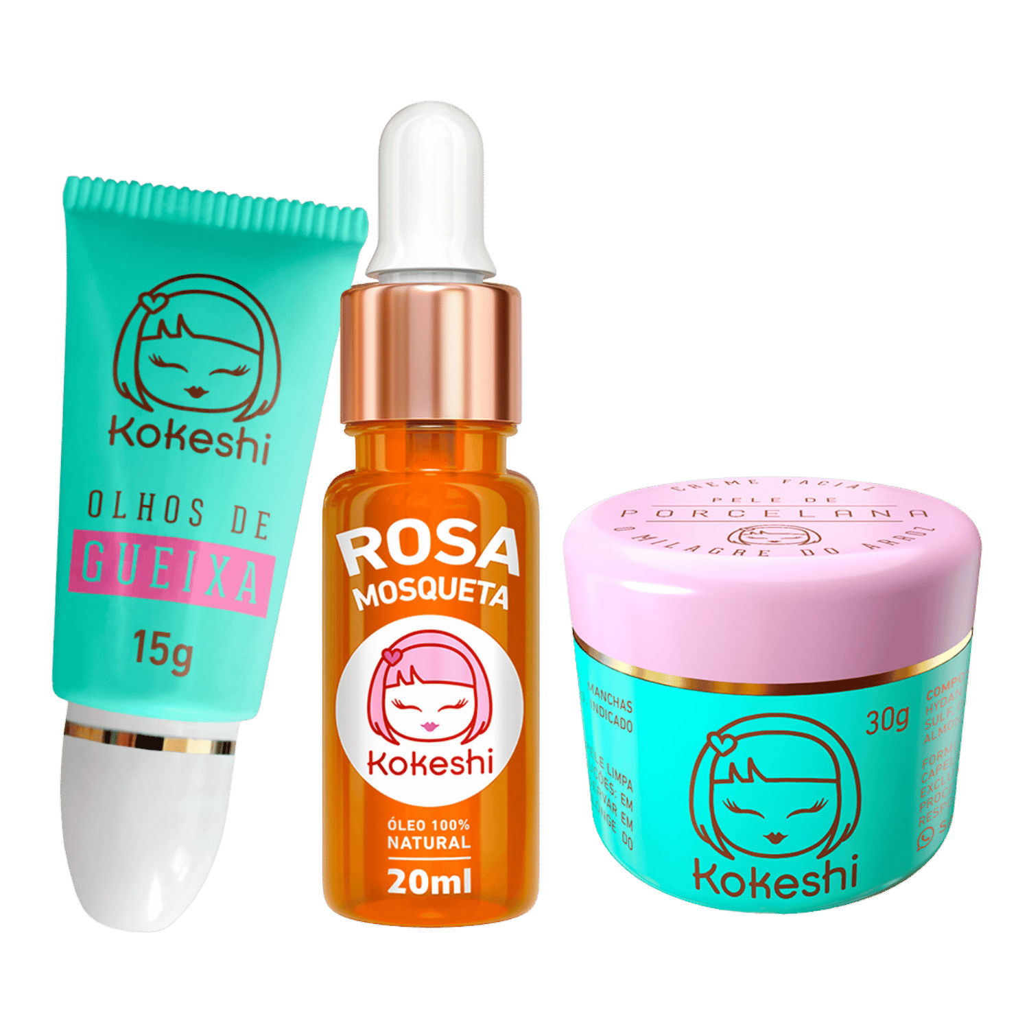 Kit Renovadores Pele Porcelana Óleo de Rosa Mosqueta Kokeshi