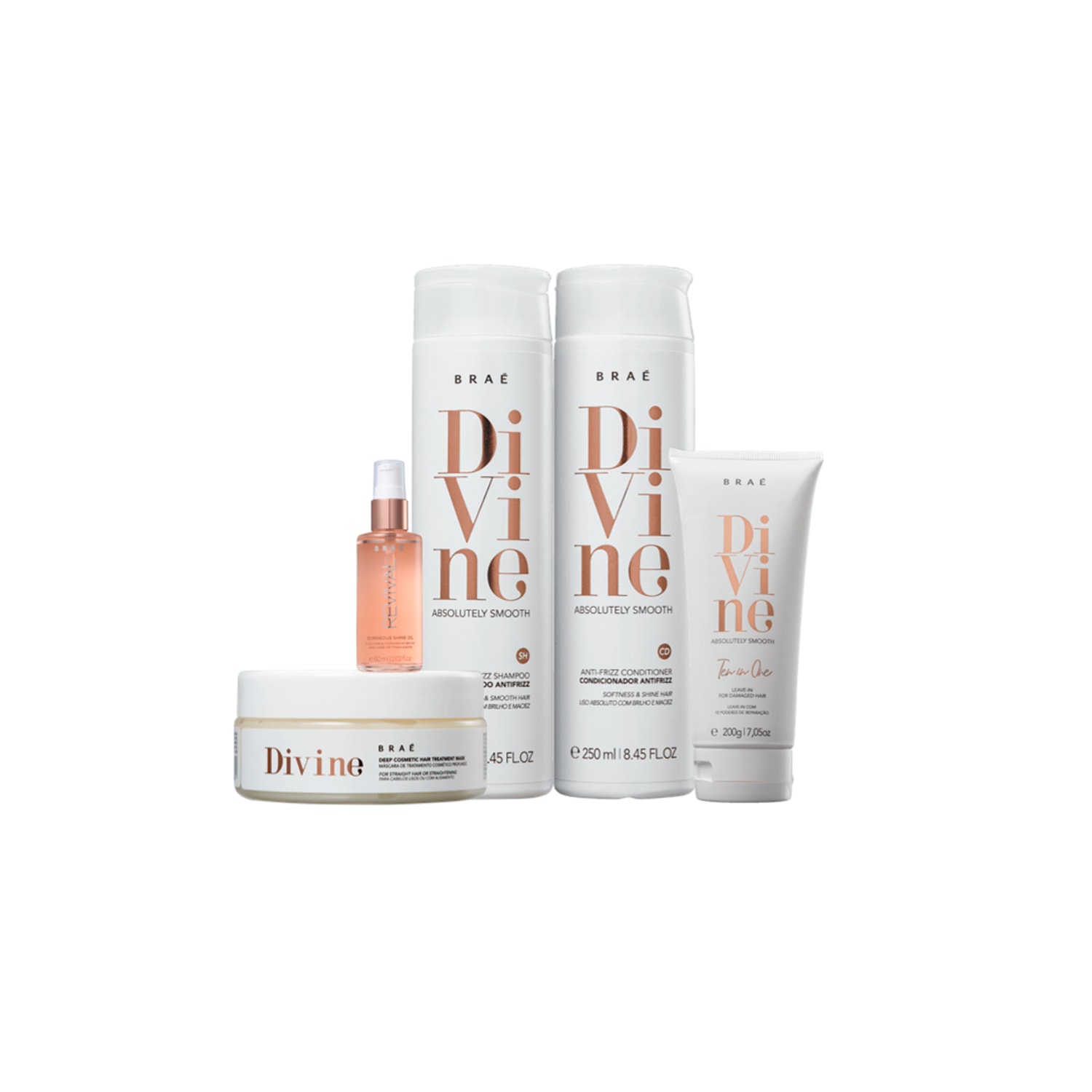 Kit Divine Shamp, Cond, Masc e Shine Oil Revival BRAÉ