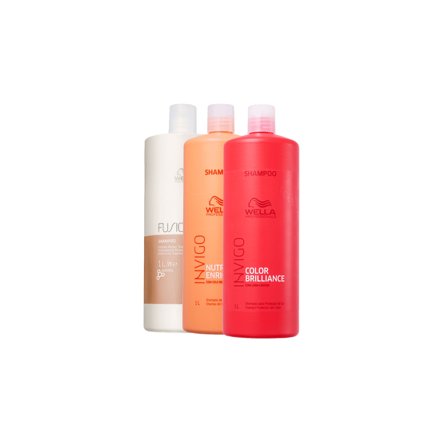 Kit Shampoo Fusion, Color Brilliance e Nutri Enrich Wella 1L