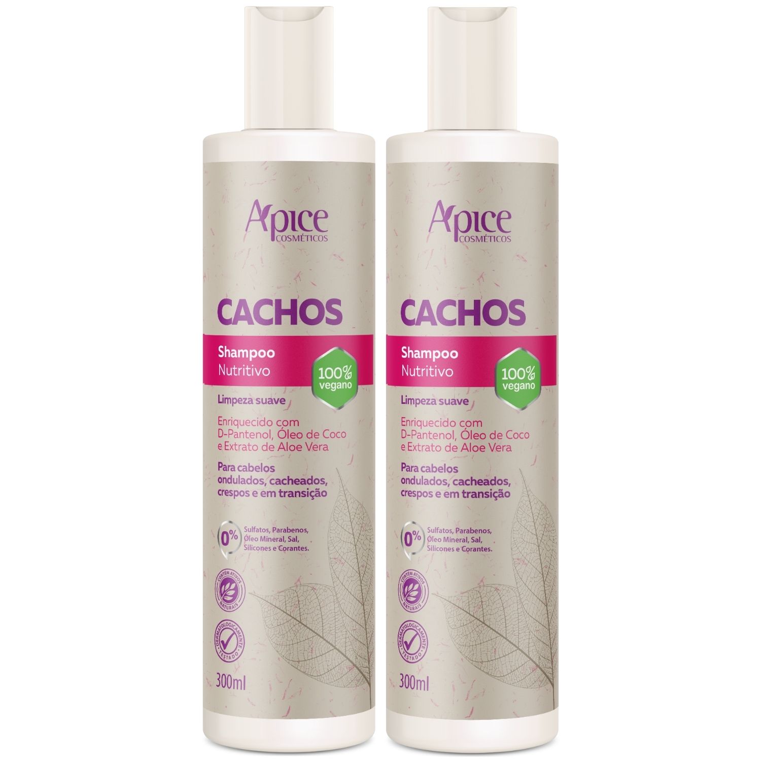 Kit 2 Shampoo Nutritivo Cachos Apse Apice Vegano Cabelo Sem Sulfato 300ml