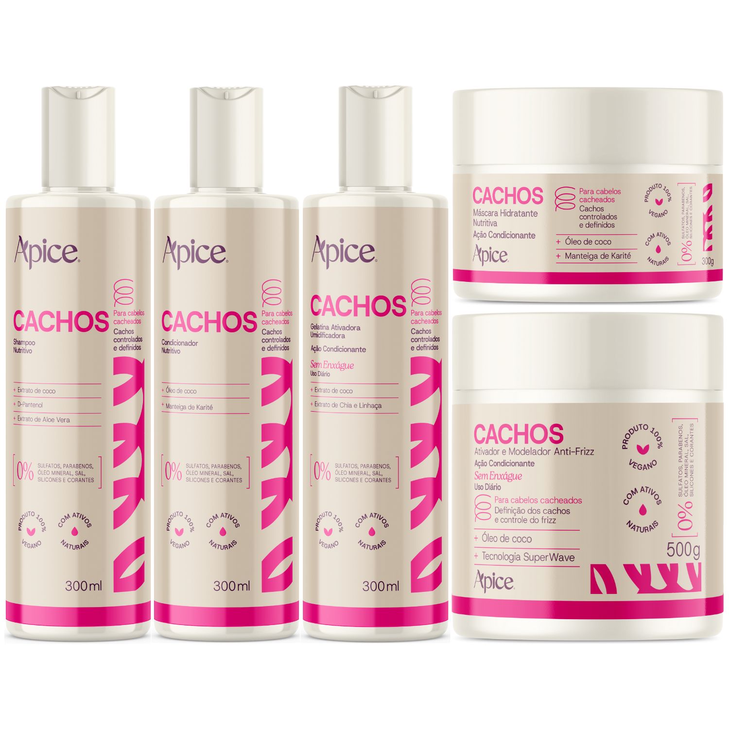Kit Apice Cachos 5 Itens Tratamento Capilar Completo Cabelo Vegano Higienização Nova Fragrânc