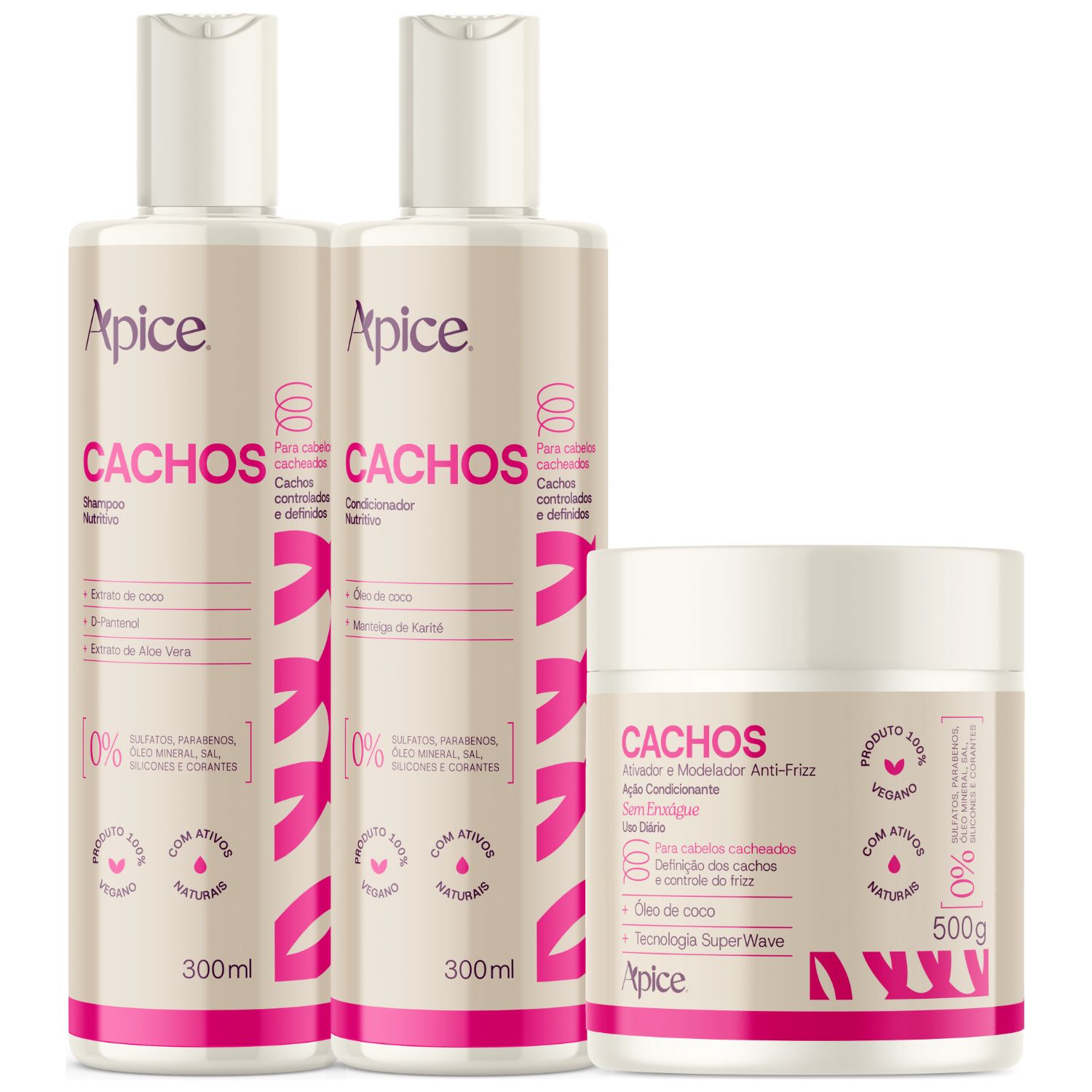 Kit Apice Shampoo + Condicionador + Ativador De Cachos Tratamento Capilar Cacheado Nova Fragrância