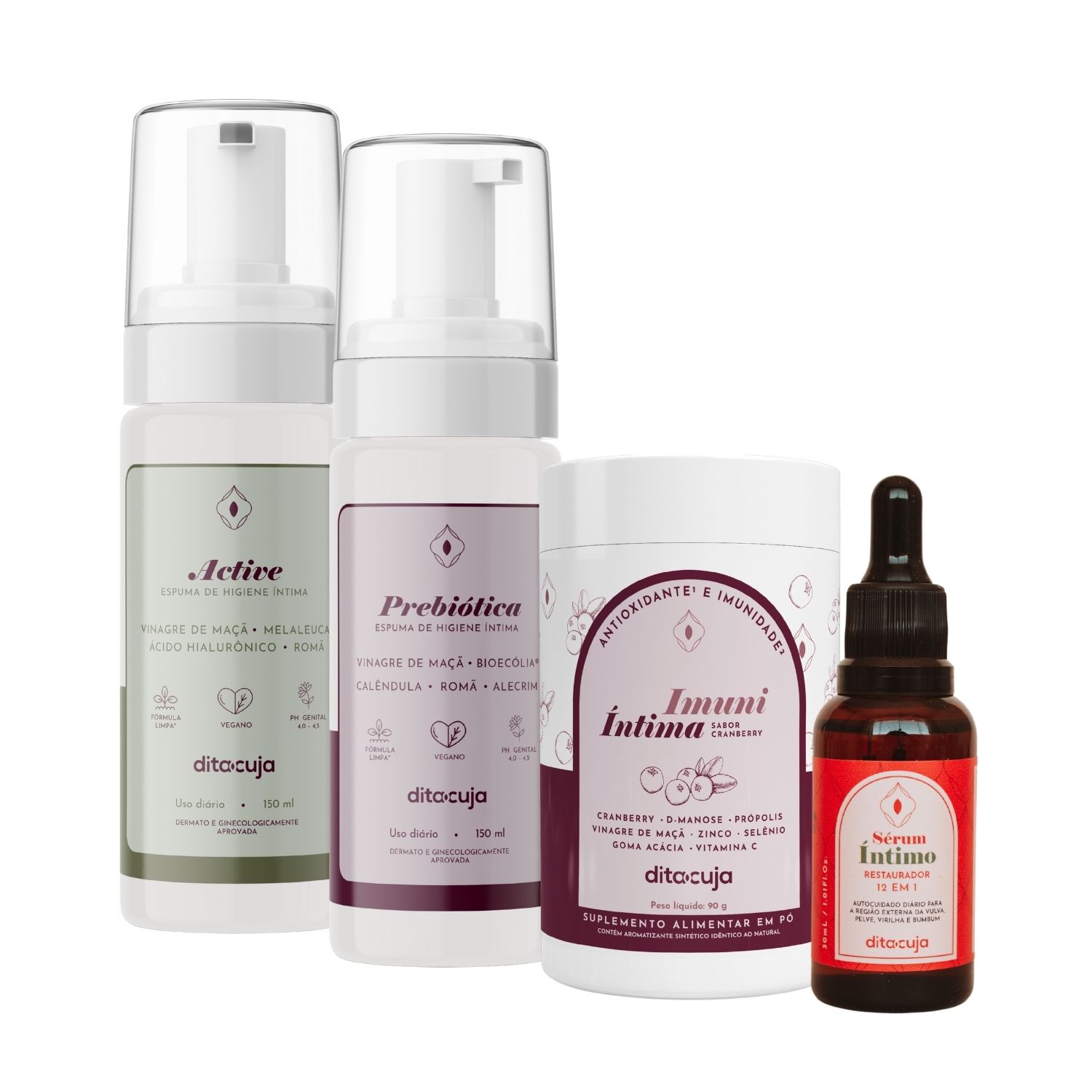 Kit Cuidados Candidíase | Dita Cuja | Sérum, Espuma, Suplemento