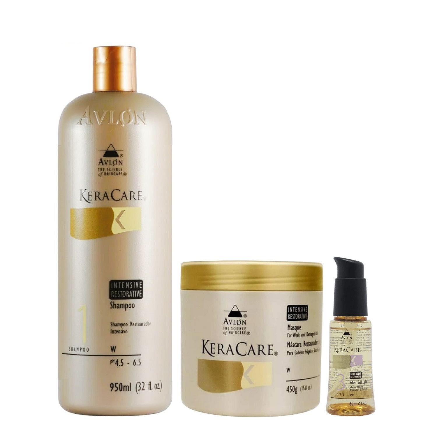 Kit Avlon KeraCare Intensive Restorative - Shampoo 950ml + Máscara 450g + Silken Seal 60ml