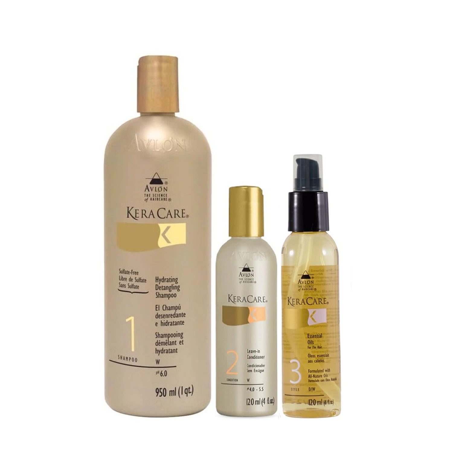 Kit Avlon KeraCare - Shampoo Hydrating 950ml + Leave-in 120ml + Óleo Essencial 120ml