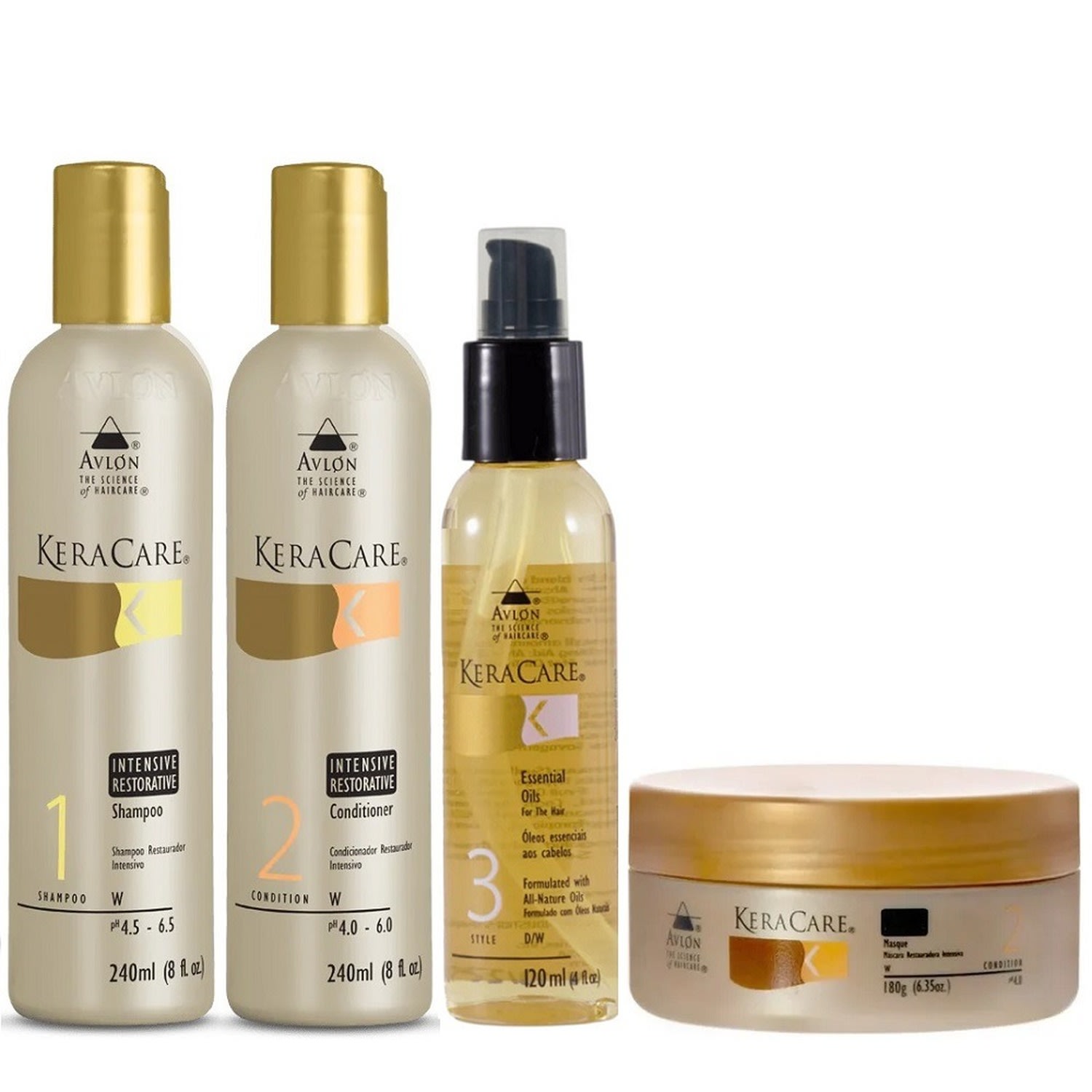 Kit Avlon KeraCare Intensive Restorative - Shampoo 240ml + Condicionador 240ml + Máscara 180g + Óleo Essencial 120ml