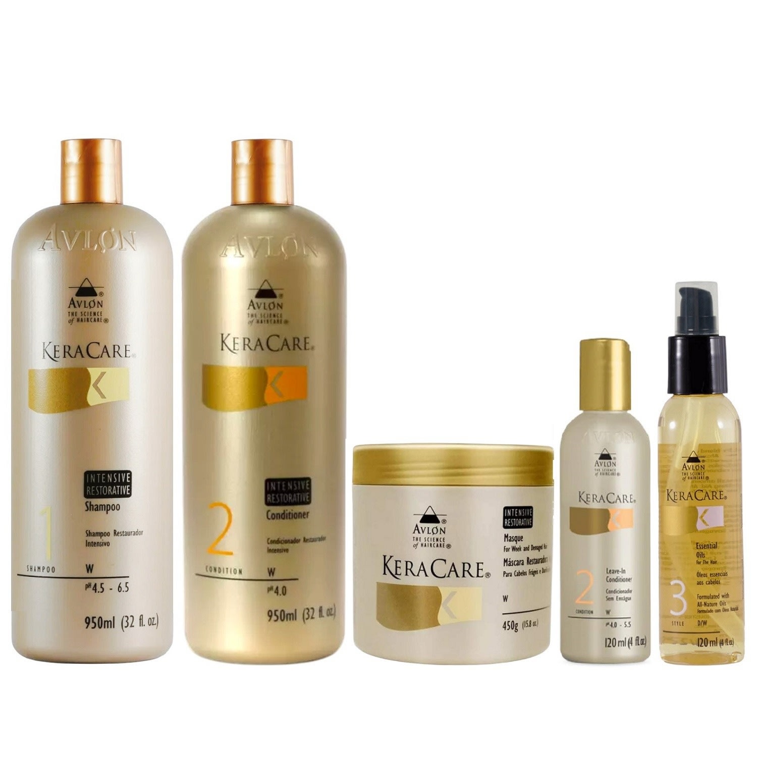 Kit Avlon KeraCare Inten. Restorative - Shampoo e Condicionador 950ml + Máscara 450g + Leave-in e Óleo Essencial (120ml)