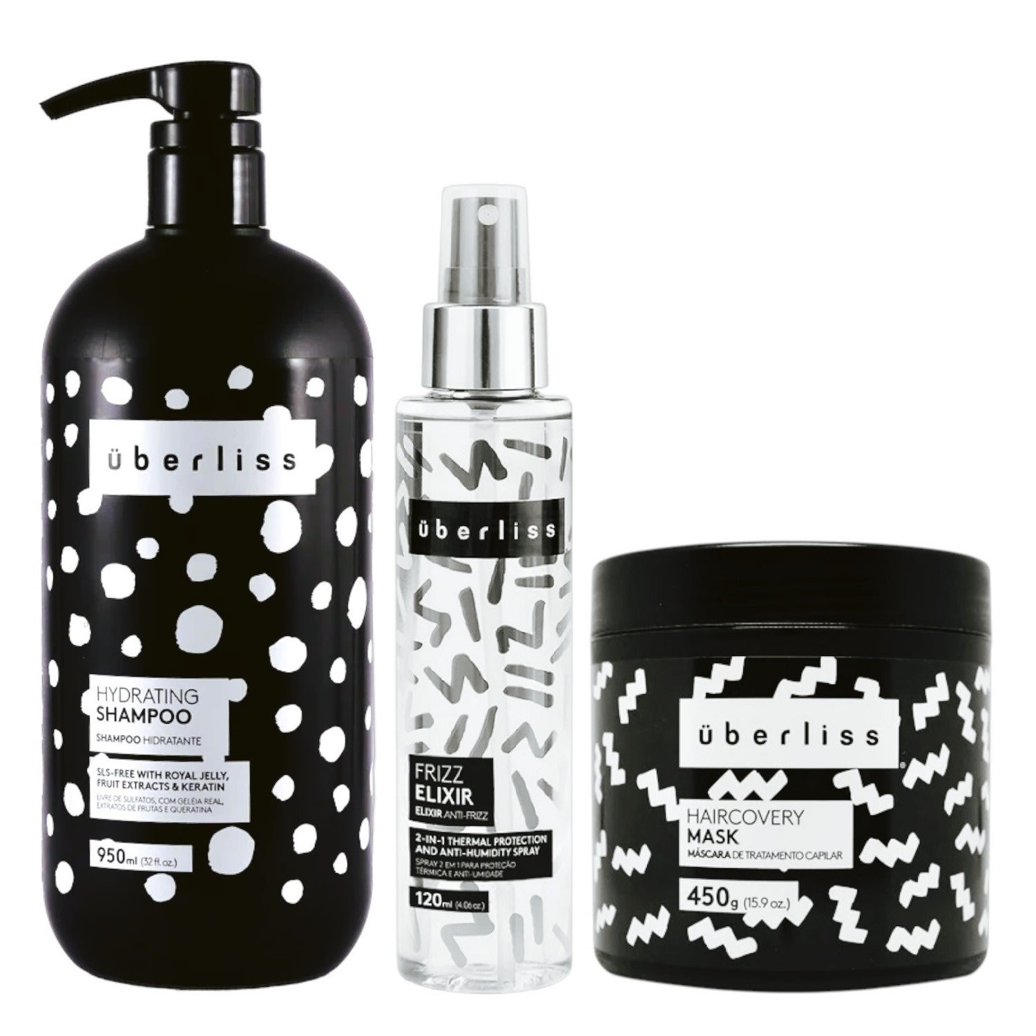 Kit Avlon Uberliss Hydrating - Shampoo 950ml + Máscara HairCovery 450g + Frizz Elixir 120ml