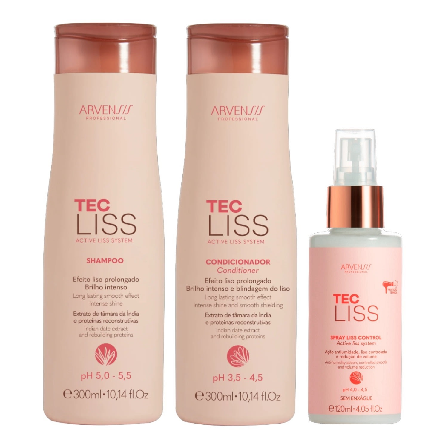 Kit Arvensis Tec Liss - Shampoo 300ml + Condicionador 300ml + Spray Finalizador 120ml