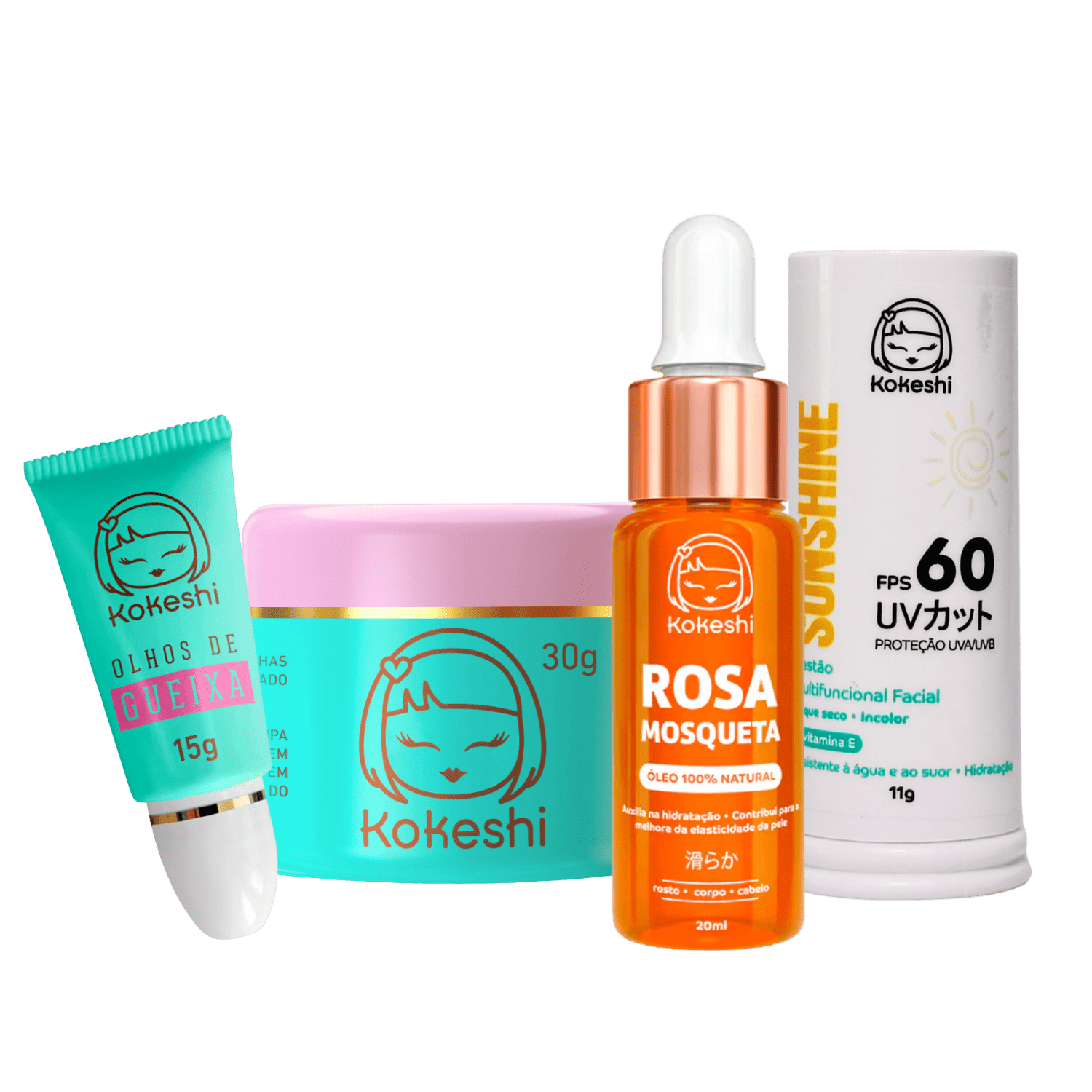 Kit Bastão Facial FPS60 Renovadores Rosa Mosqueta Kokeshi