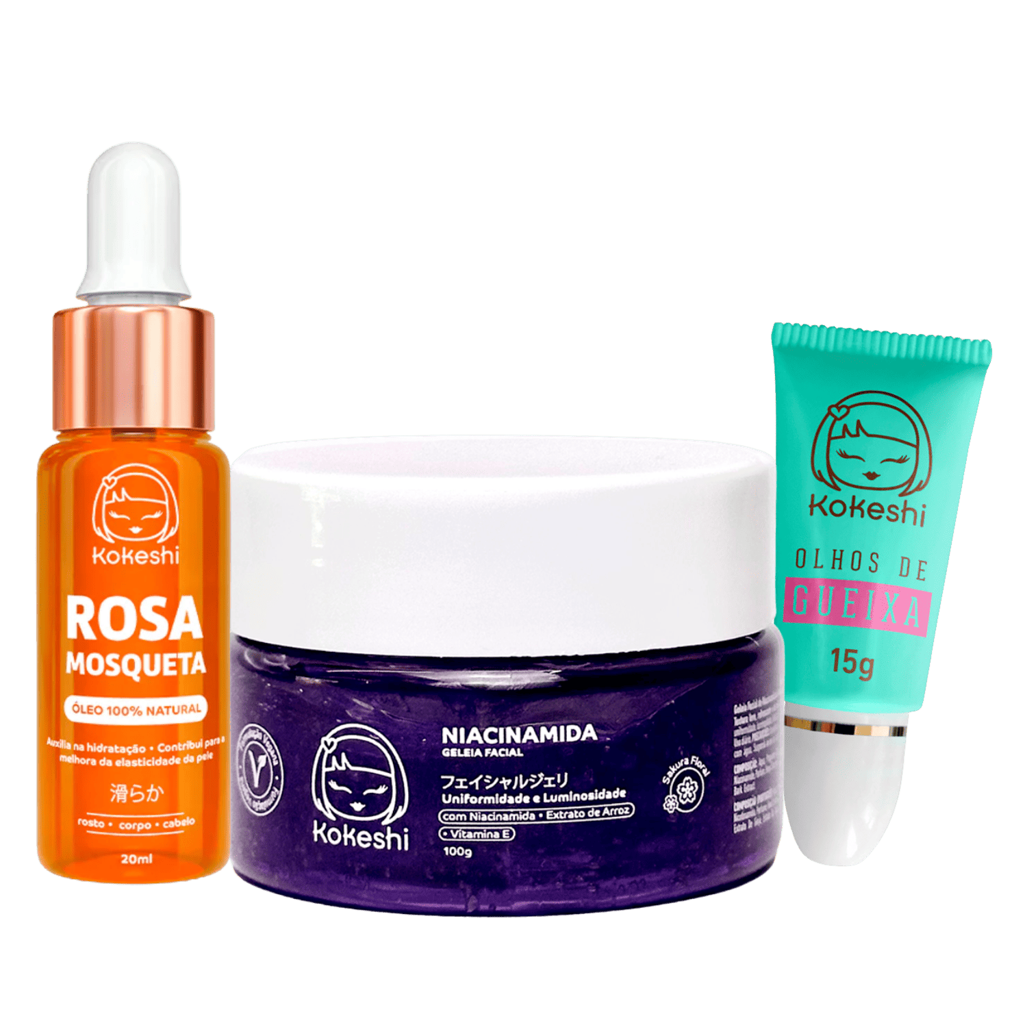 Kit Facial Olhos de Gueixa Rosa Mosqueta Niacinamida Kokeshi