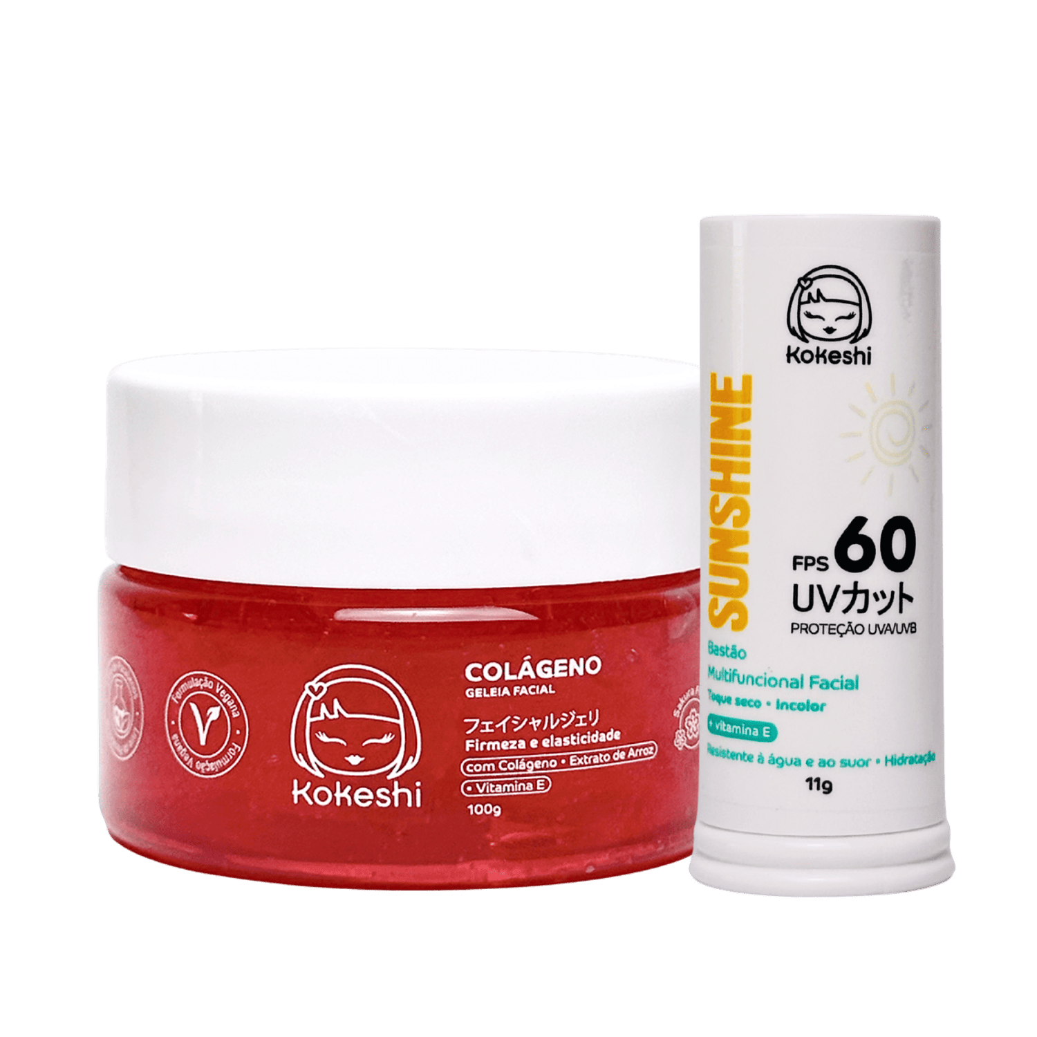 Kit Bastão Facial Sunshine FPS60 Geleia de Colágeno Kokeshi