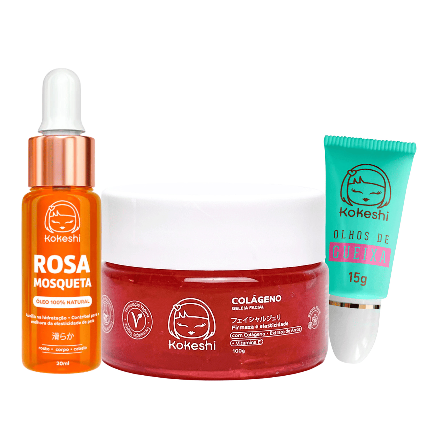 Kit Geleia de colágeno olhos de gueixa Rosa Mosqueta Kokeshi