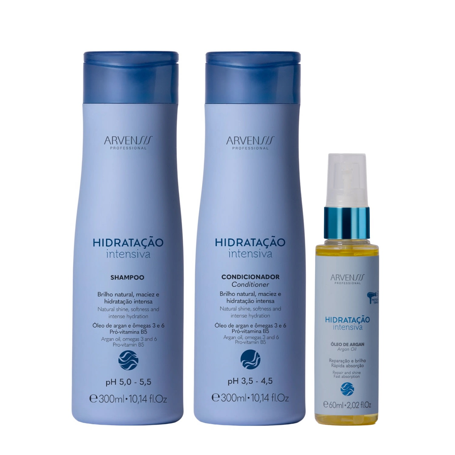Kit Arvensis Hidratação Intensiva - Shampoo 300ml e Condicionador 300ml e Óleo 60ml