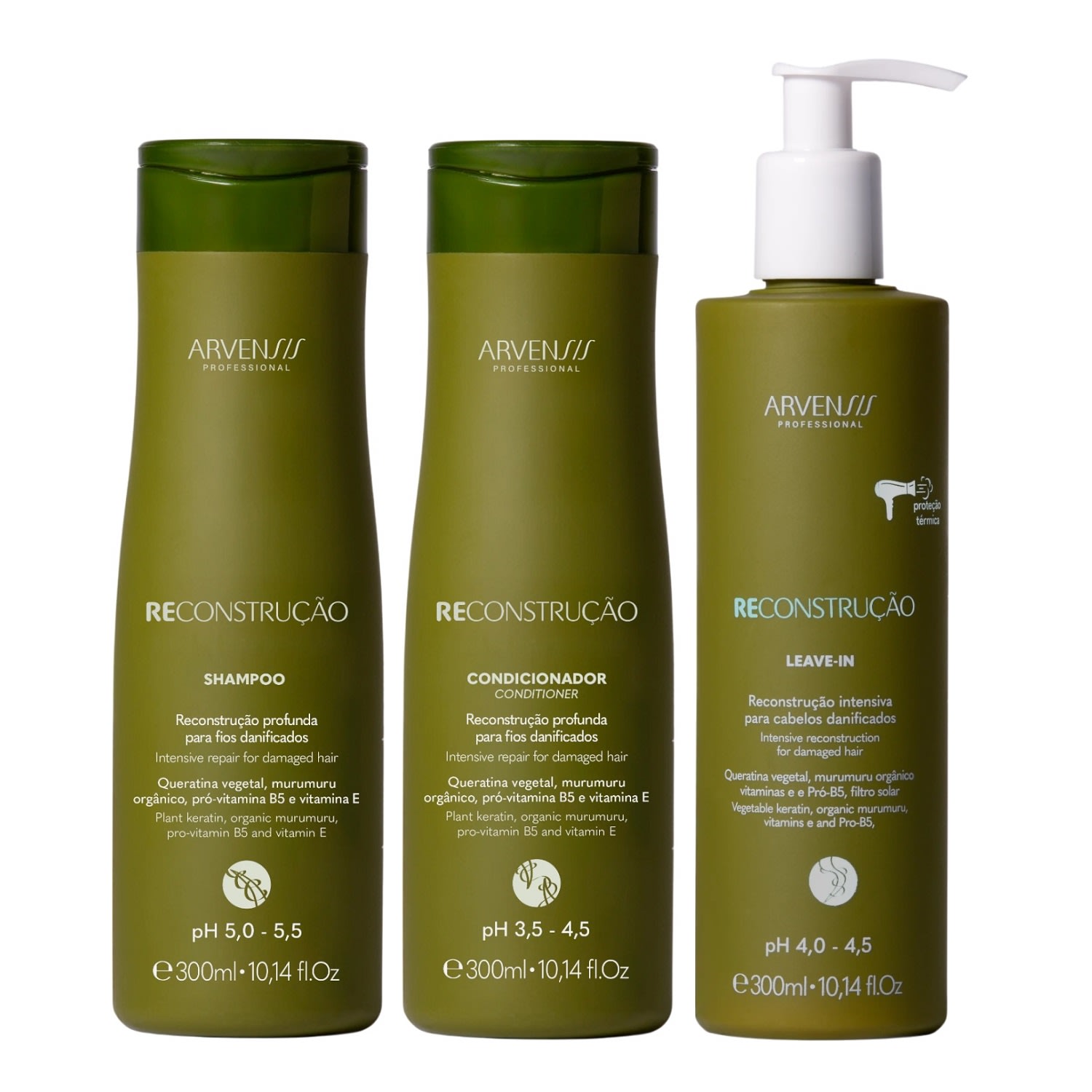 Kit Arvensis Reconstrução - Shampoo 300ml e Condicionador 300ml e Leave-in 300ml