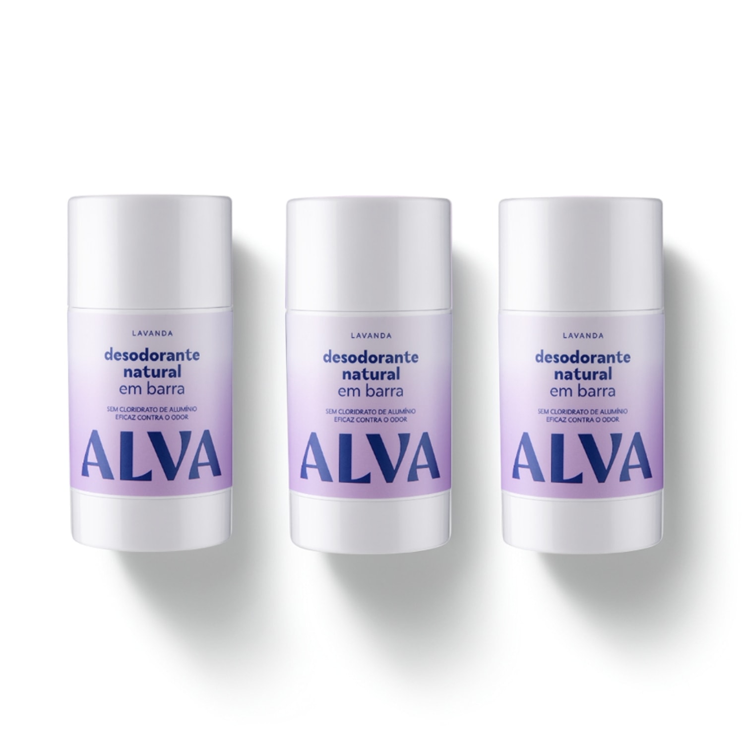 Kit Cristal Natural Alva: Trio 3 Desodorantes em Barra 55g 12 Horas de Proteção Lavanda