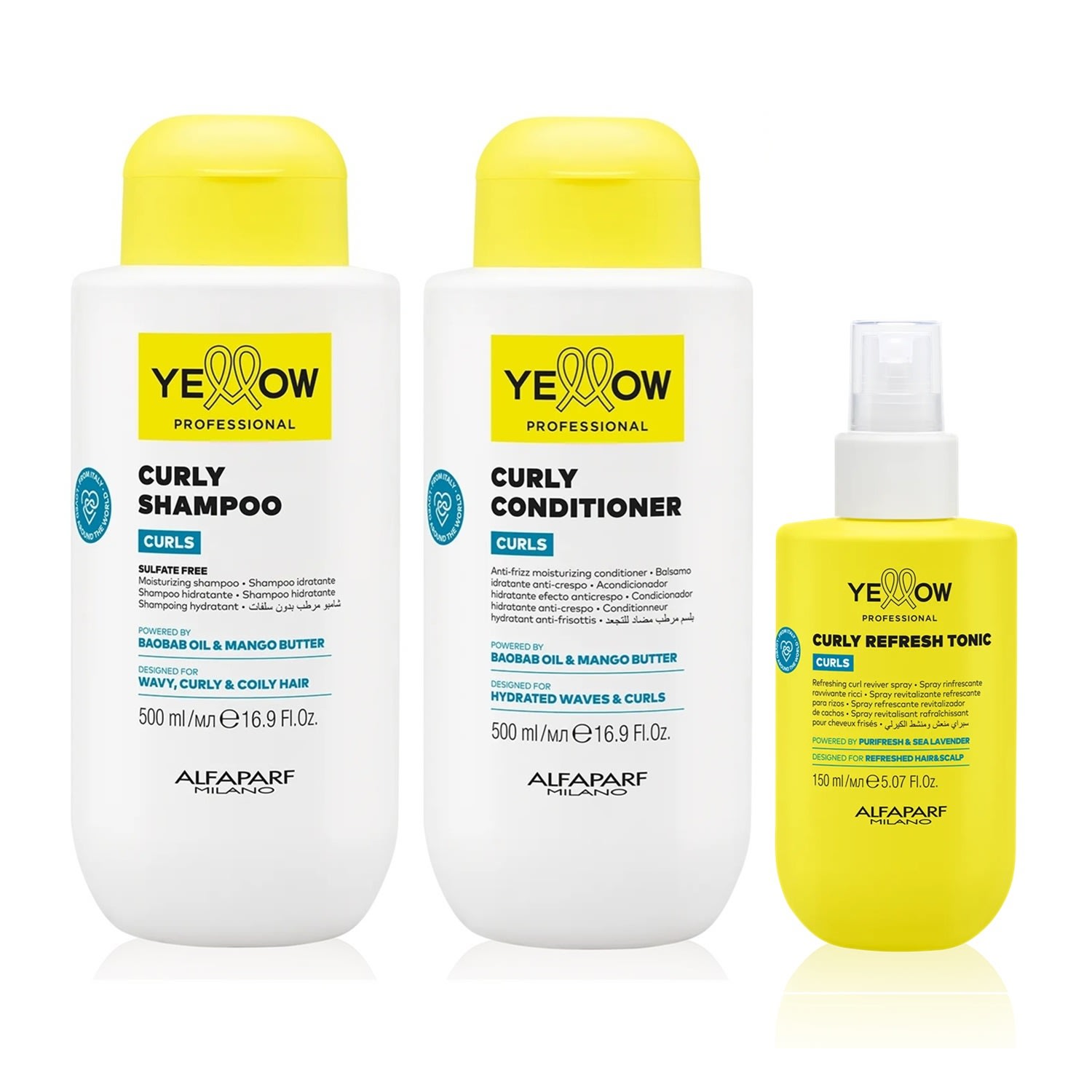 Kit Yellow Curls - Shampoo & Condicionador 500ml + Refresh Tonic 150ml