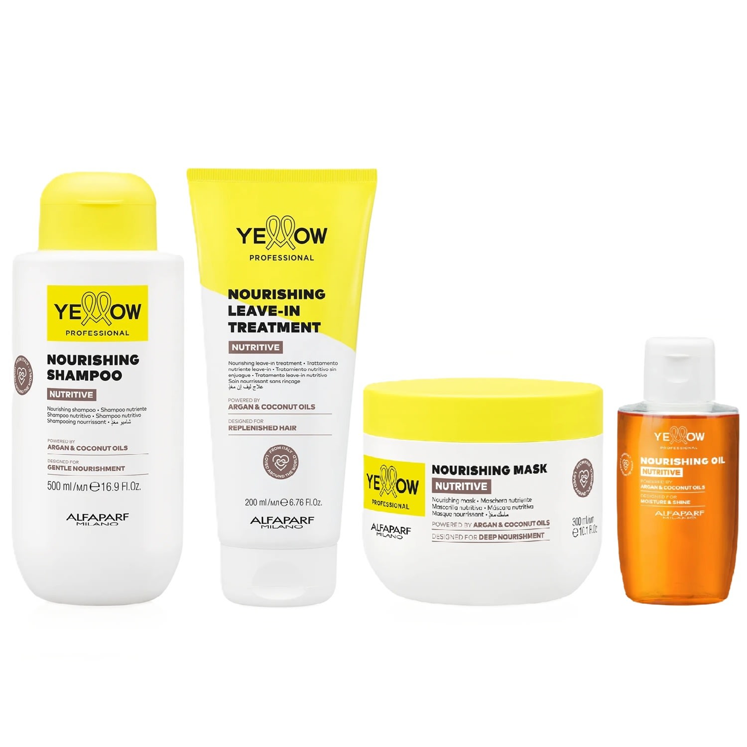 Kit Yellow Nutritive Tratamento Nutritivo - Shampoo 500ml + Máscara 300ml + Leave-In 200ml + Óleo Capilar 100ml