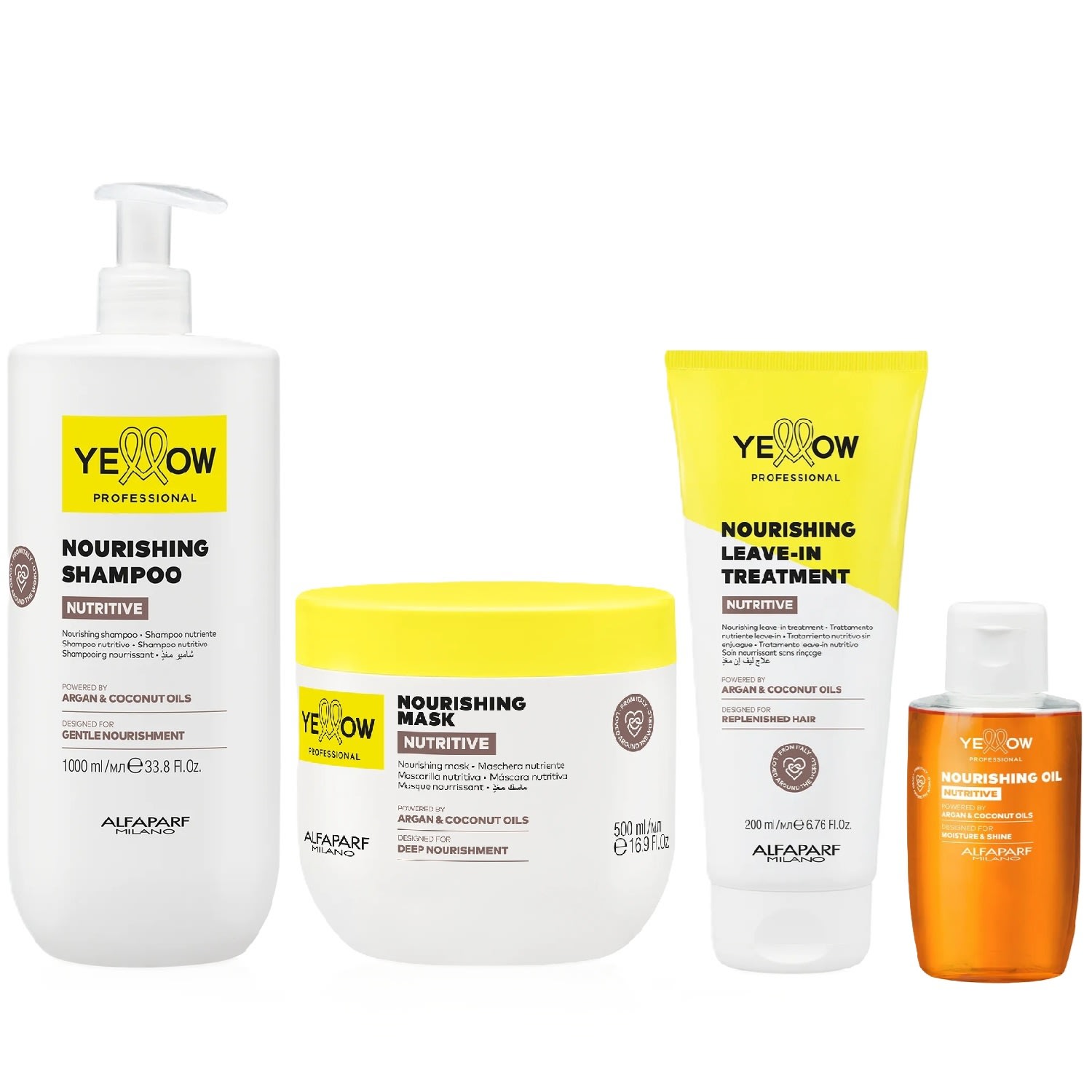 Kit Yellow Nutritive Tratamento Nutritivo - Shampoo 1L + Máscara 500ml + Leave-In 200ml + Óleo Capilar 100ml