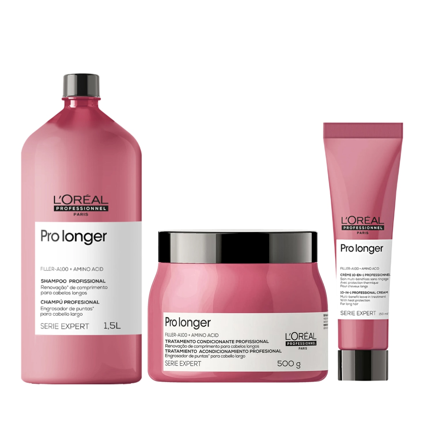 Kit Loreal Pro Longer Shampoo 1500ml + Leave-in 150ml + Máscara 500ml