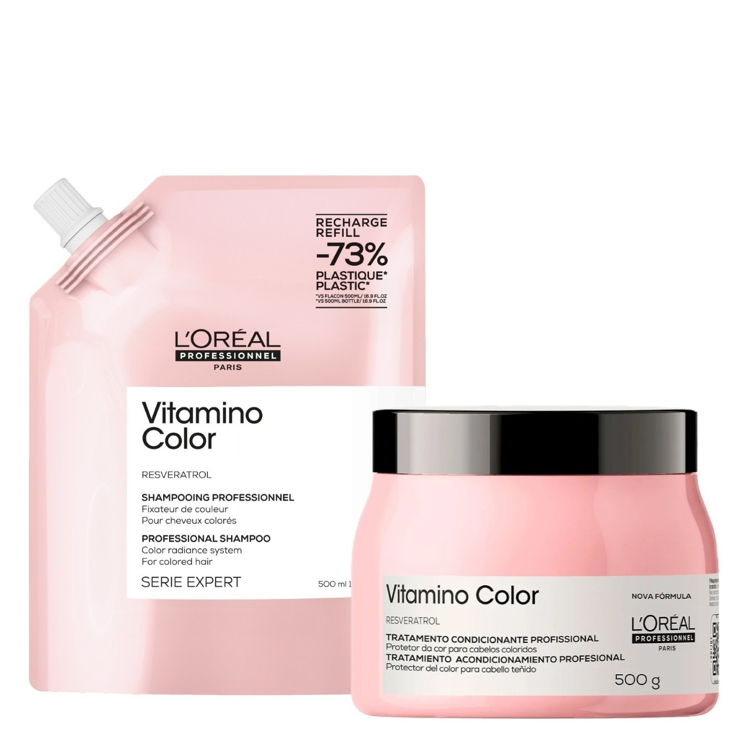 Kit L'Oréal Professionnel Serie Expert Vitamino Color Resveratrol Shampoo Refil 500ml e Máscara 500g (2 Produtos)