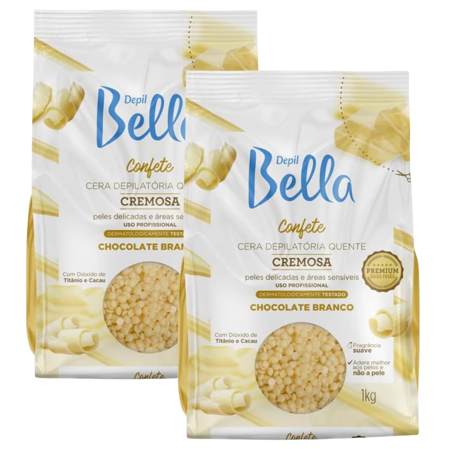 Kit Cera Depil Bella Confete Chocolate Branco Com 2 Unidades de 1kg