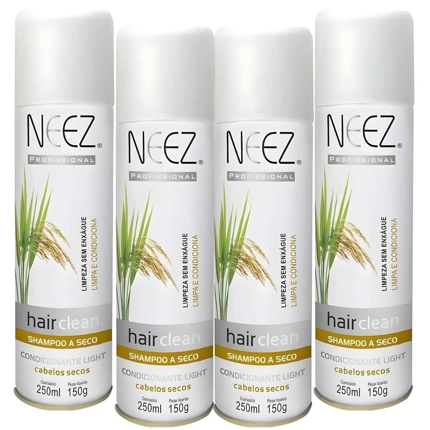 Kit 4 Shampoo A Seco Para Cabelos Secos Neez Profissional Hidratante Limpeza Revitalizante 250ml