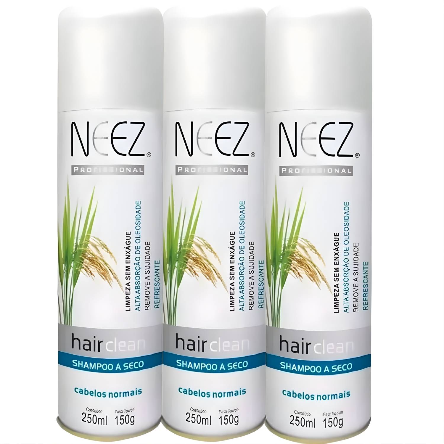 Kit 3 Shampoo A Seco Para Cabelos Normais Neez Profissional Maciez Limpeza Revitalizante 250ml