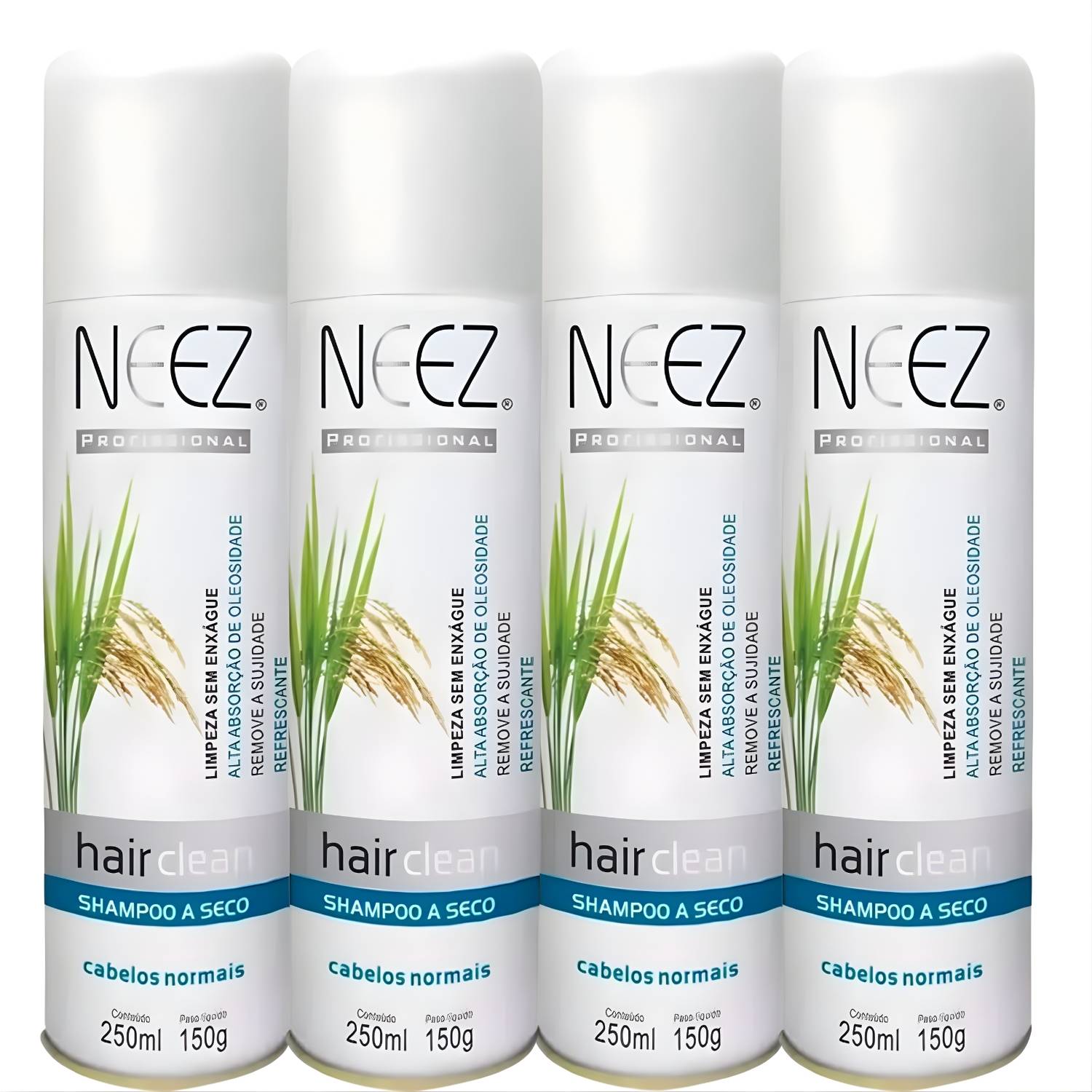 Kit 4 Shampoo A Seco Para Cabelos Normais Neez Profissional Maciez Limpeza Revitalizante 250ml