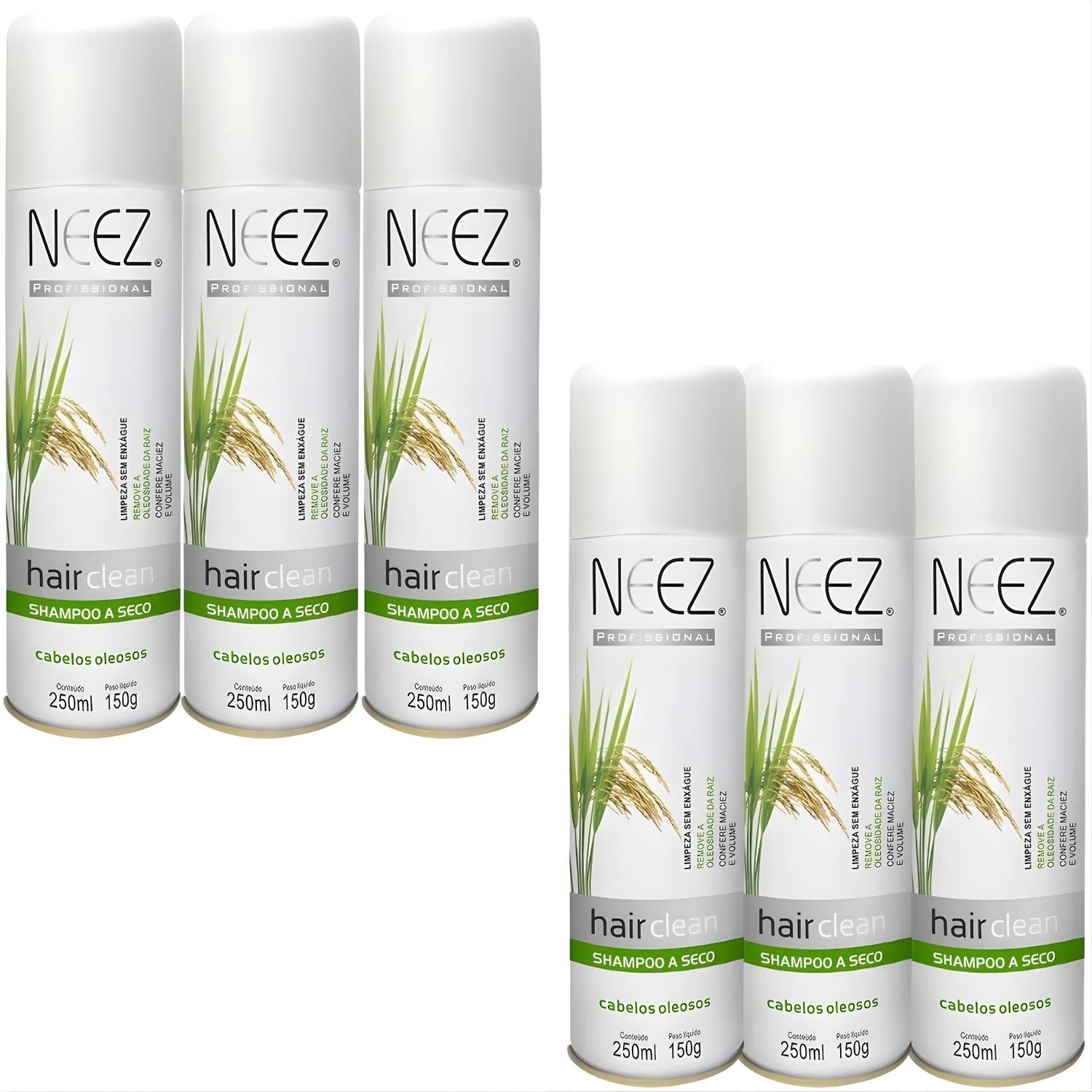 Kit 6 Shampoo A Seco Para Cabelos Oleosos Neez Profissional Maciez Limpeza Revitalizante 250ml