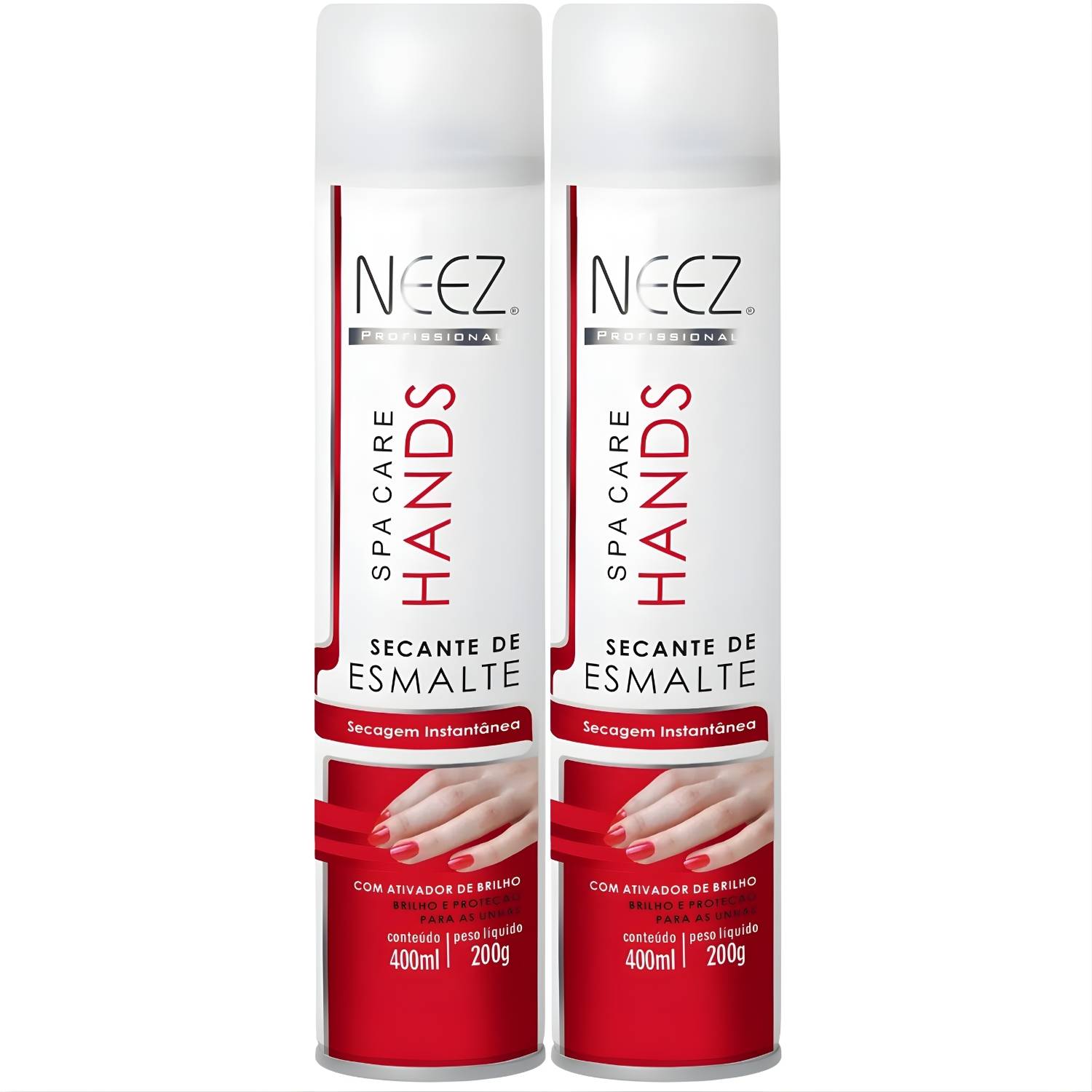 Kit 2 Secante De Esmalte Profissional Instantâneo Proteção Ativador Brilho Unhas Spray Neez 400ml