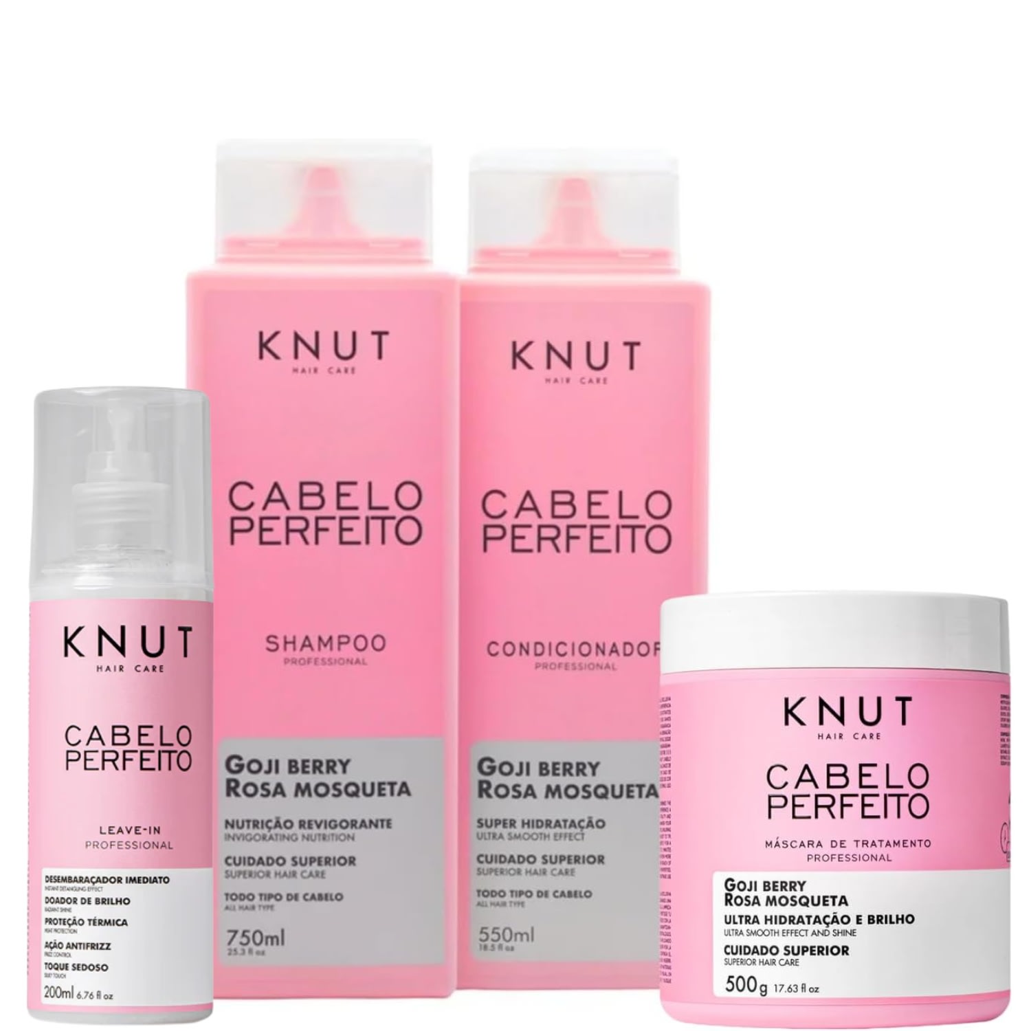 Knut Cabelo Perfeito Shampoo Condicionador Mascara Leave-In