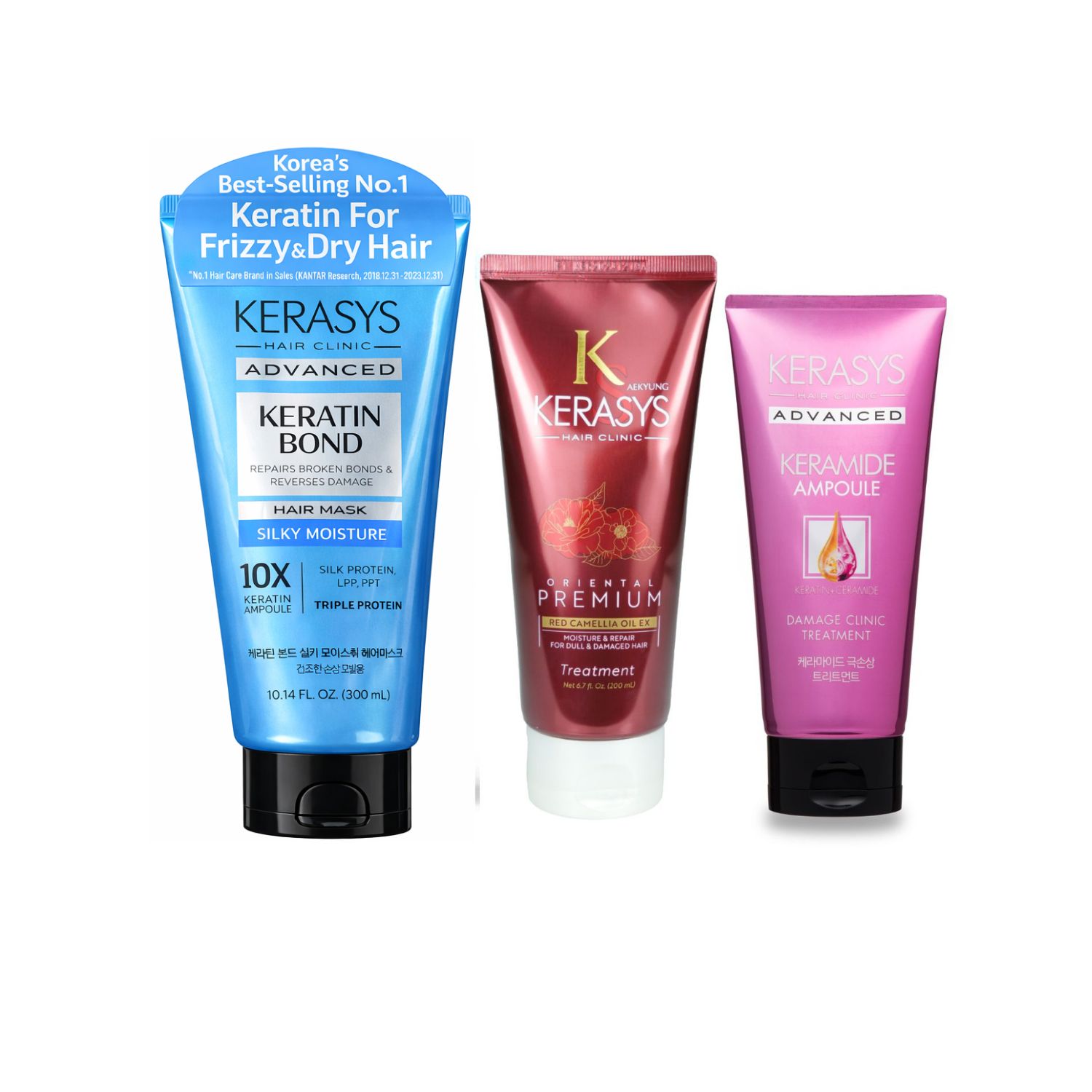 Kerasys Kit Máscaras (Silk Moisture 300ml + Oriental 200ml + Damage Clinic 200ml)