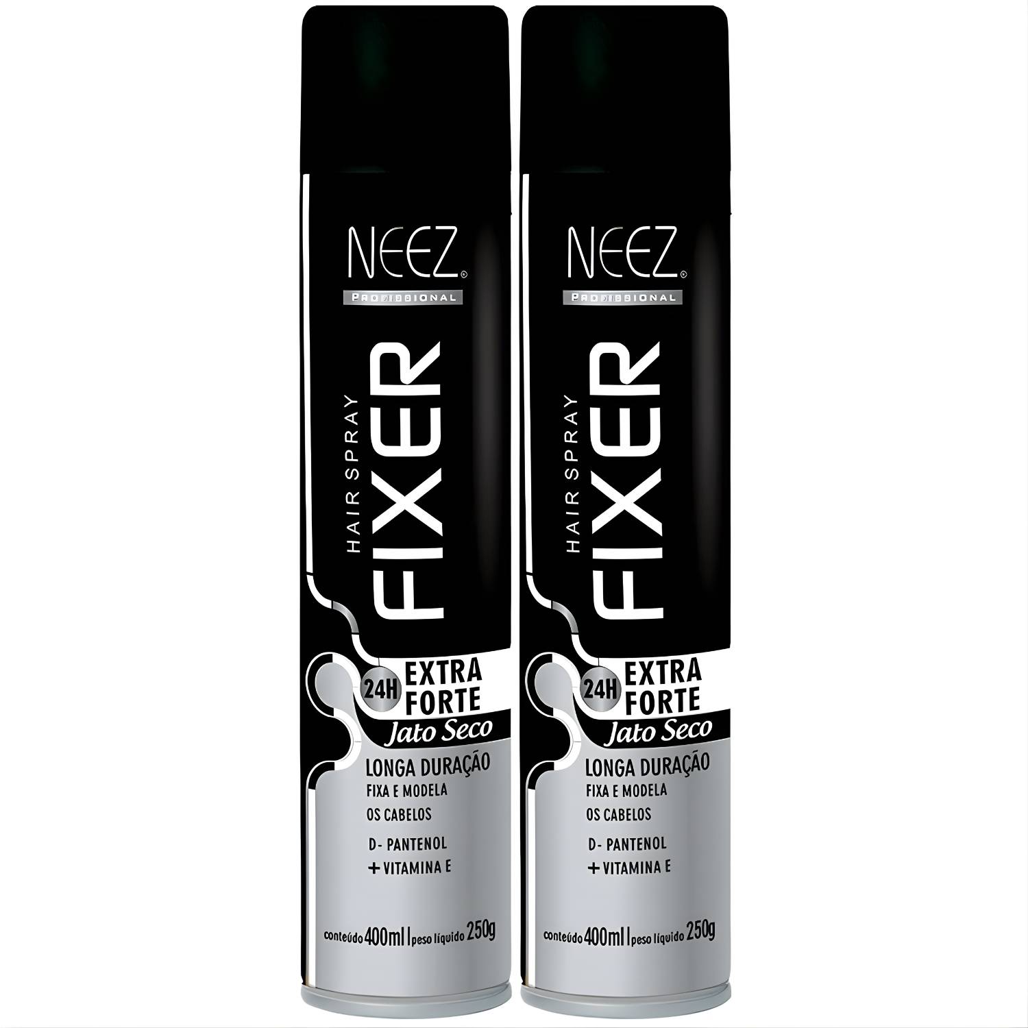Kit 2 Spray Fixador De Cabelo Profissional Neez Laque Capilar Fixação Extra Forte 24 Horas 400ml