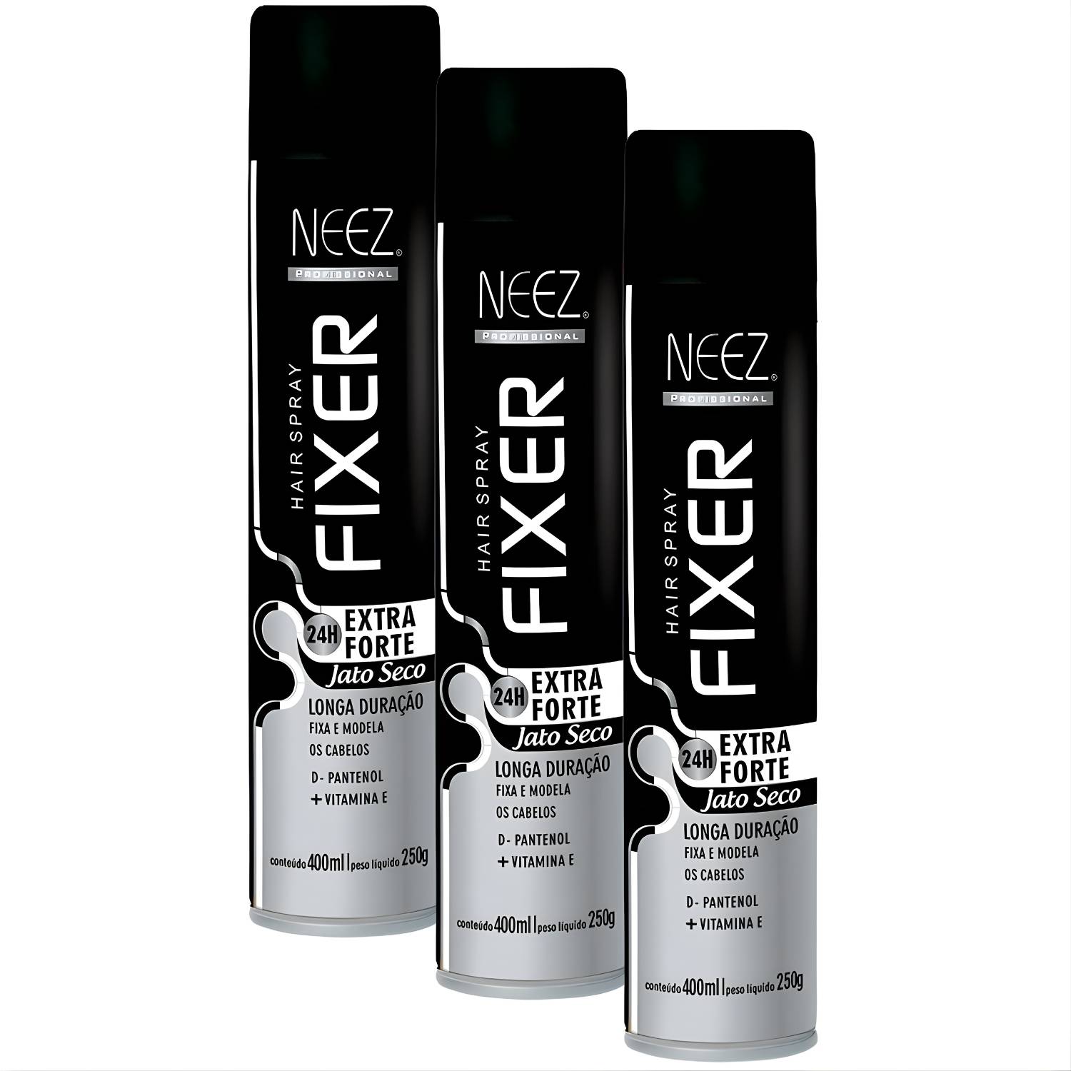 Kit 3 Spray Fixador De Cabelo Profissional Neez Laque Capilar Fixação Extra Forte 24 Horas 400ml