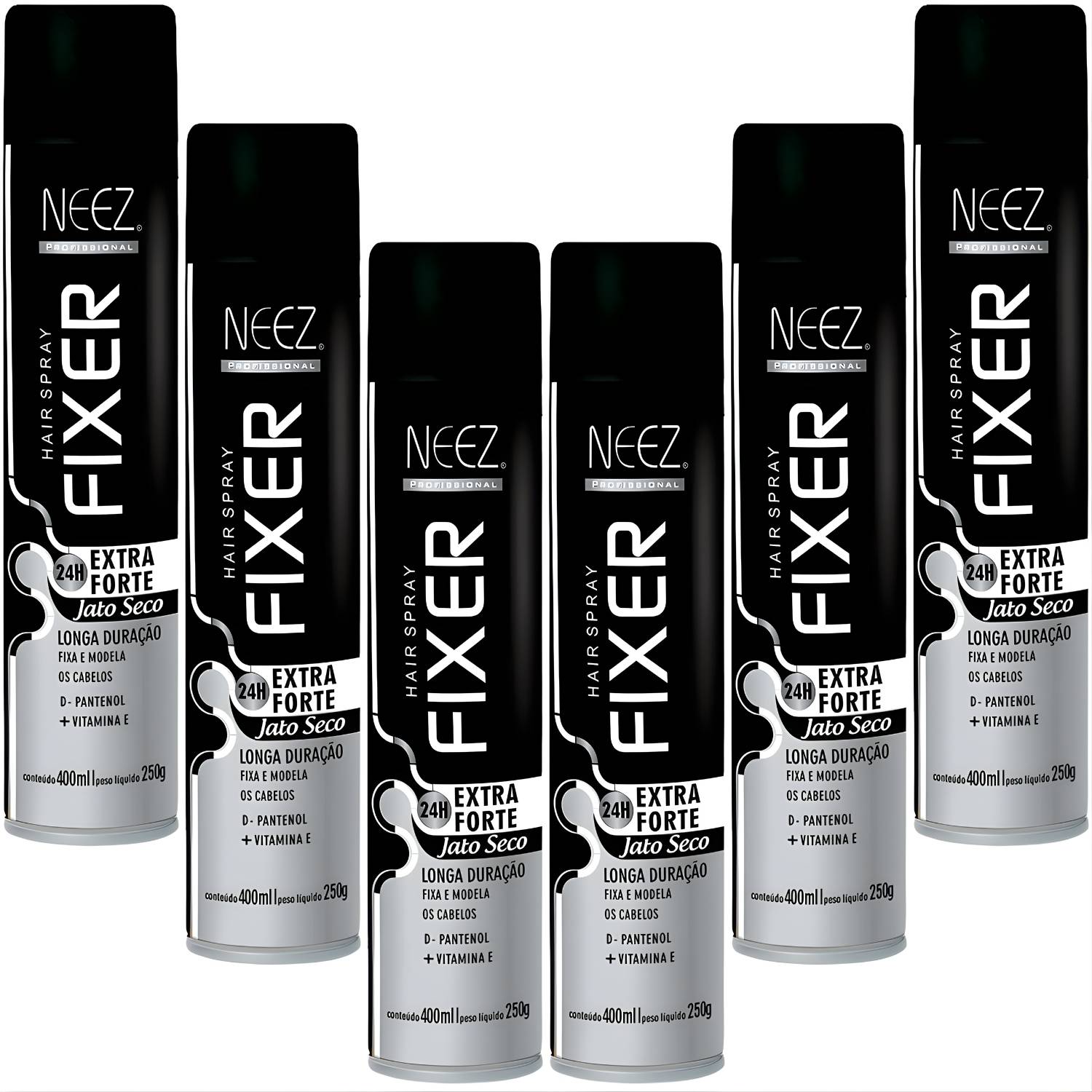 Kit 6 Spray Fixador De Cabelo Profissional Neez Laque Capilar Fixação Extra Forte 24 Horas 400ml