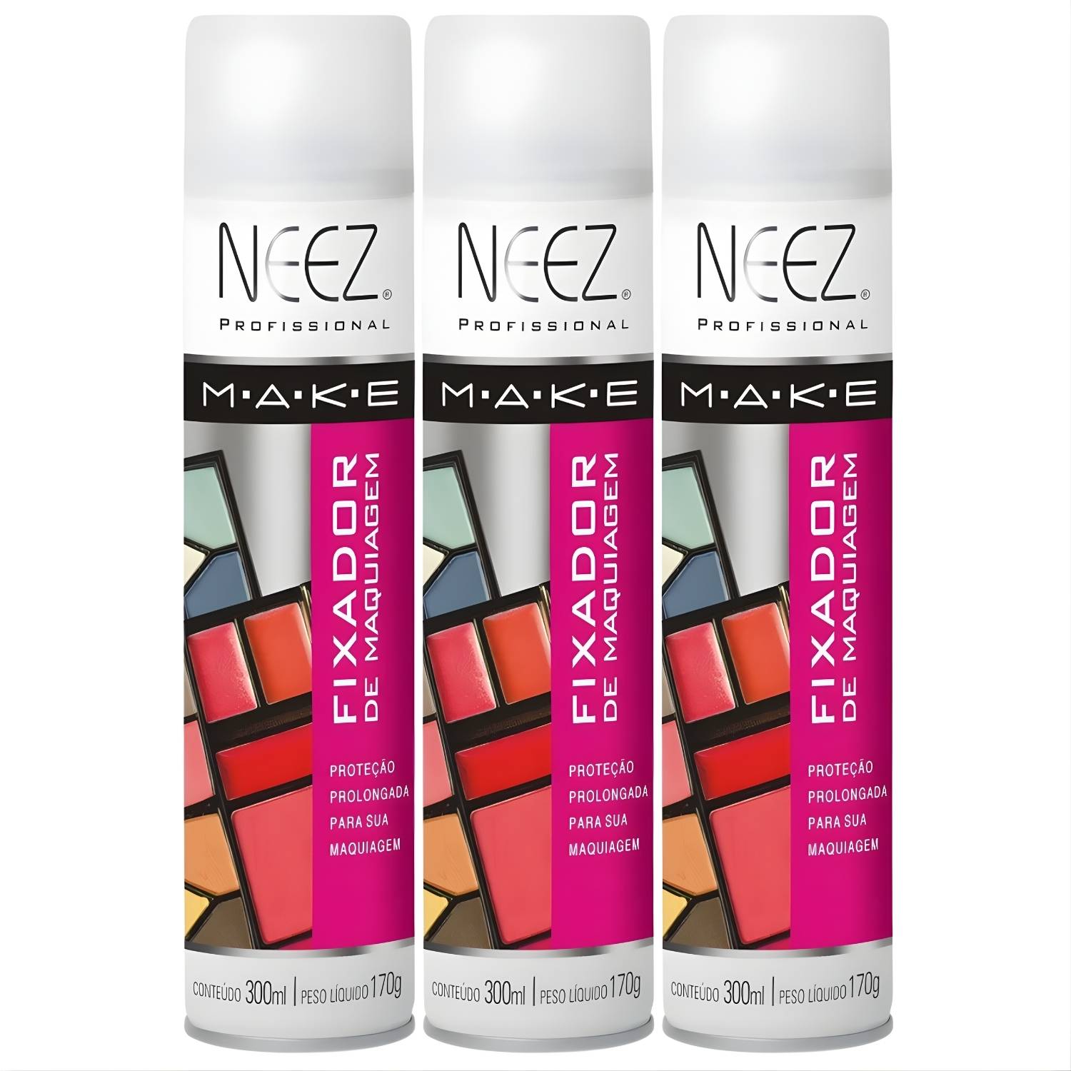 Kit 3 Fixador De Maquiagem Profissional Neez Spray Alta Duração Proteção Hidratante 300ml
