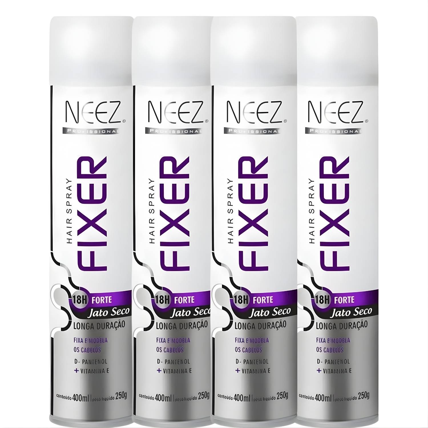 Kit 4 Spray Fixador De Cabelo Profissional Neez Laque Fixação Forte Jato Seco 18 Horas 400ml