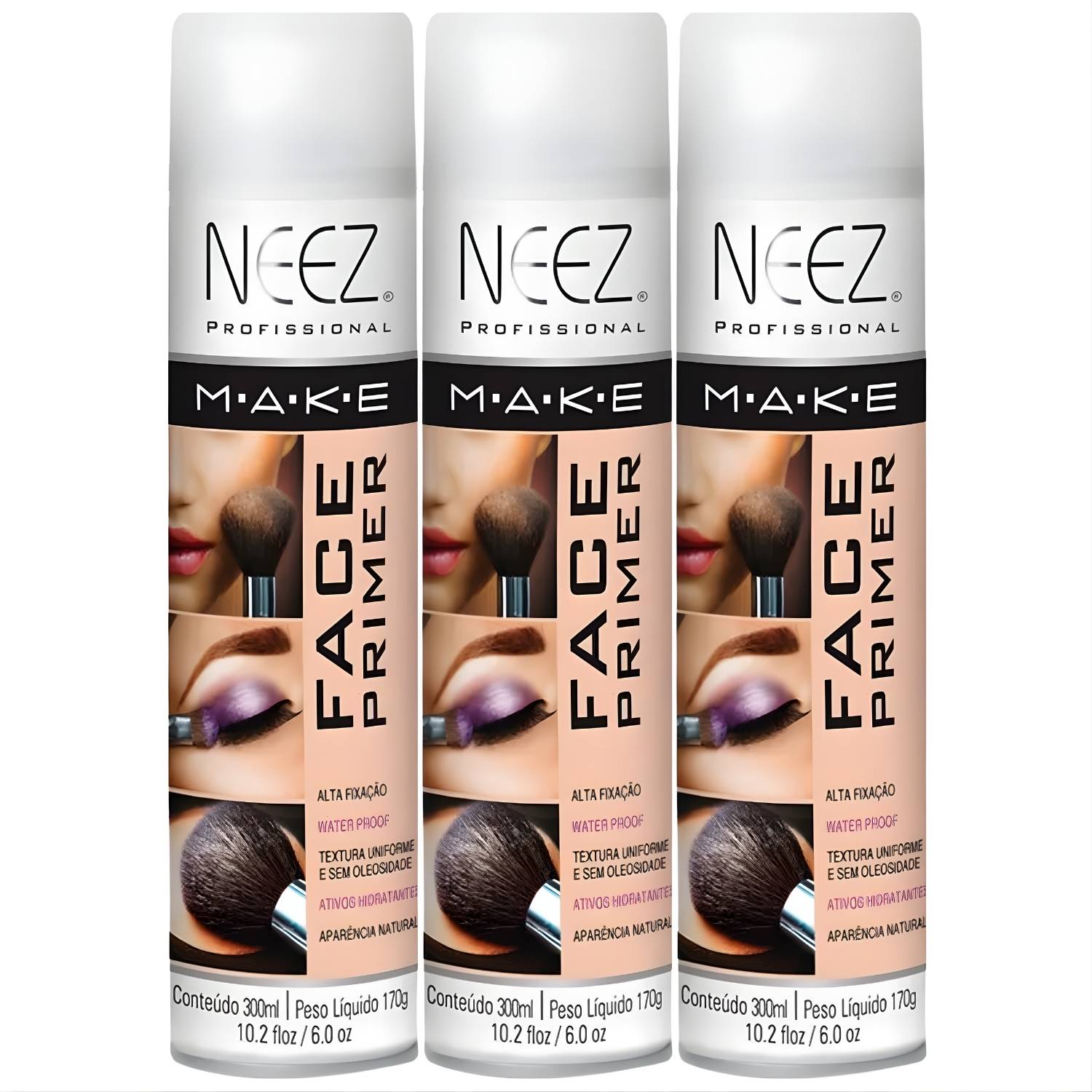 Kit 3 Primer Maquiagem Spray Neez Profissional Alta Fixação Make A Prova D'agua Facial 300ml