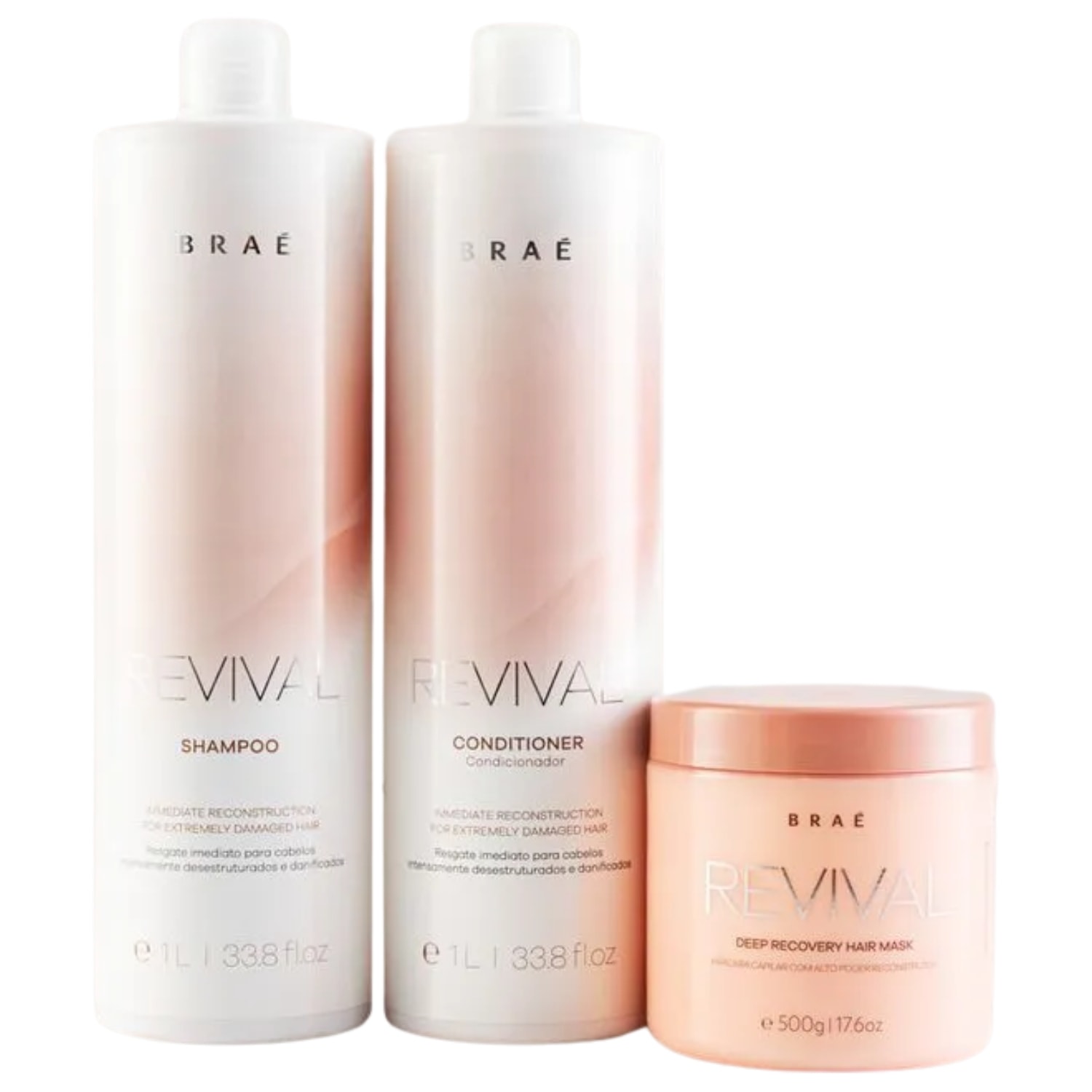 BRAÉ Revival Kit Shampoo, Condicionador e Máscara de Revitalização 1L