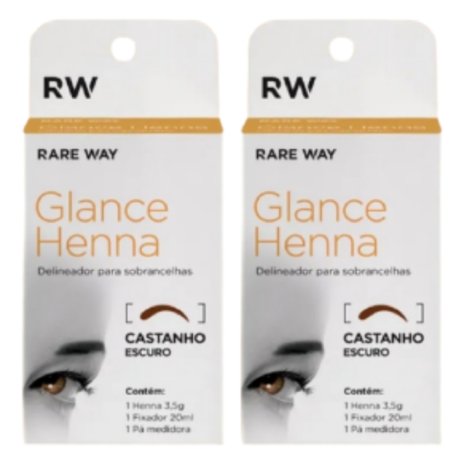 Kit 2 Henna Glance Cor Castanho Médio Rare Way 3,5g